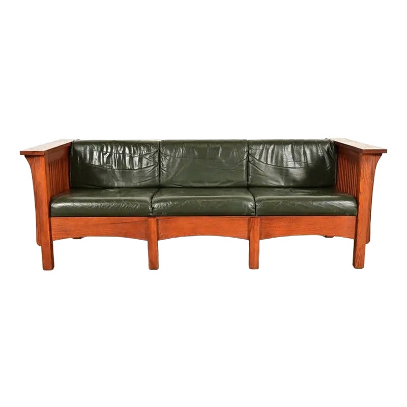 Sofá Spindle Settle de roble Mission Arts & Crafts estilo Stickley