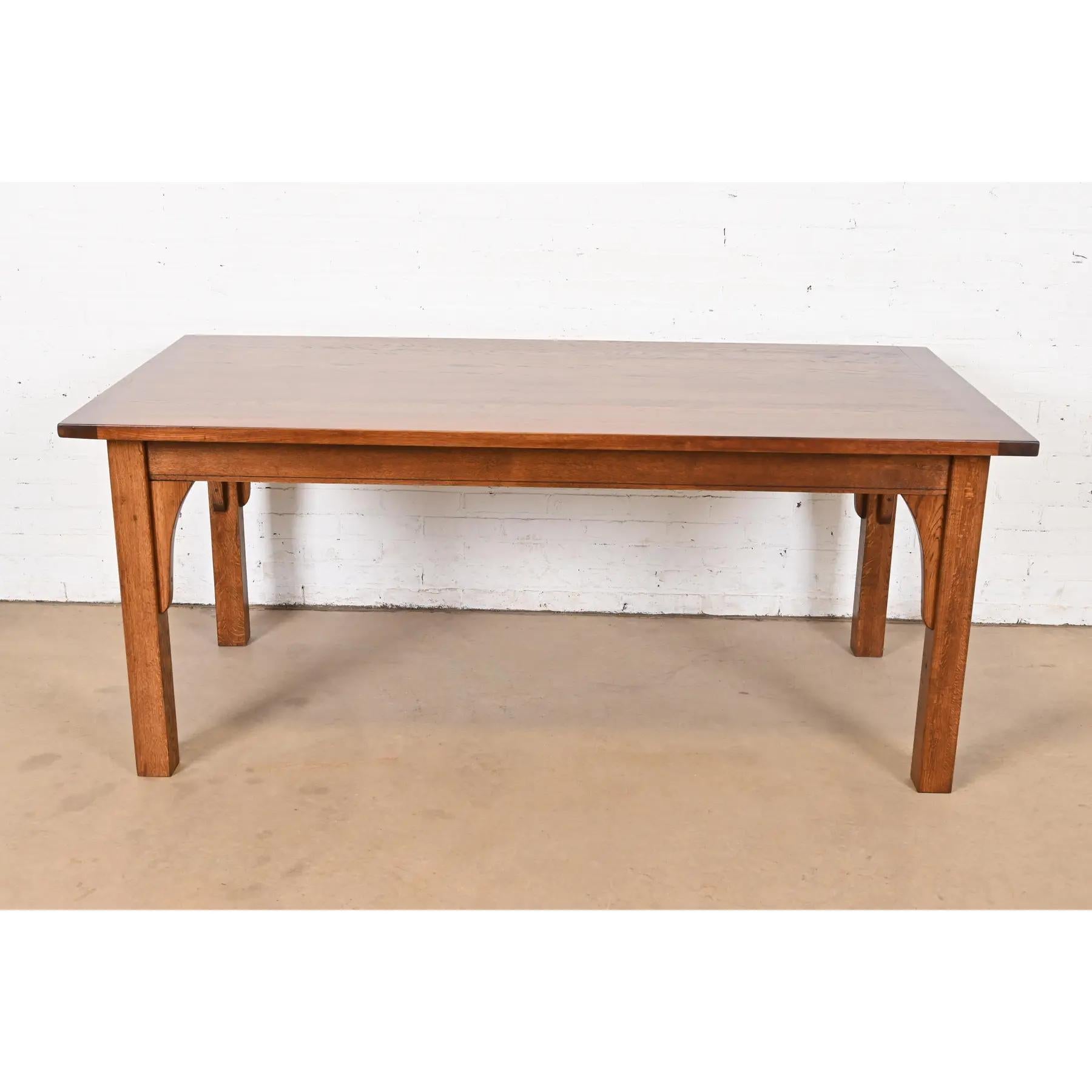 Stickley Style Mission Oak Arts & Crafts Dining Table, Newly Refinished In Good Condition For Sale In South Bend, IN
