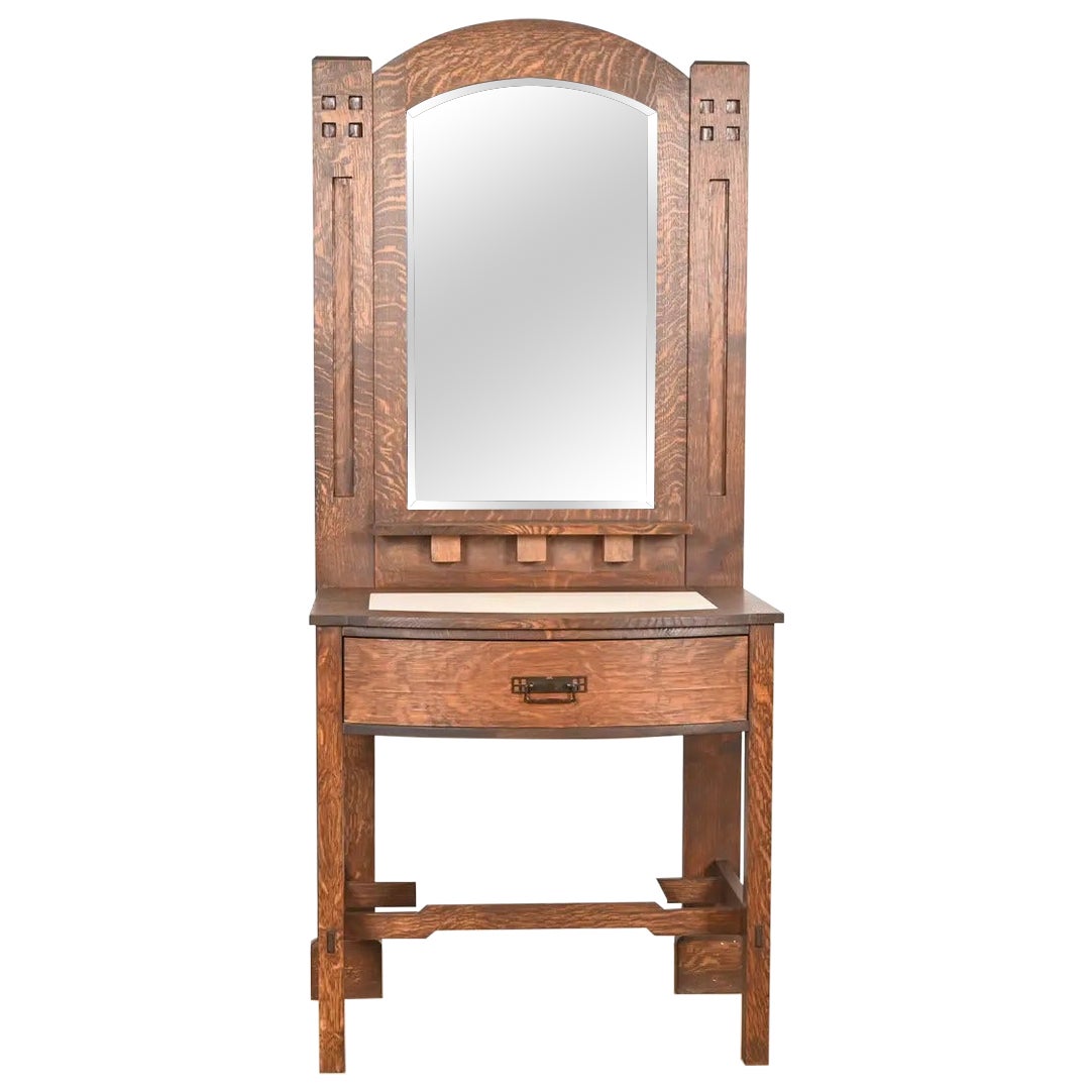 Stickley Style Mission Arts & Crafts Oak Dressing Table avec miroir