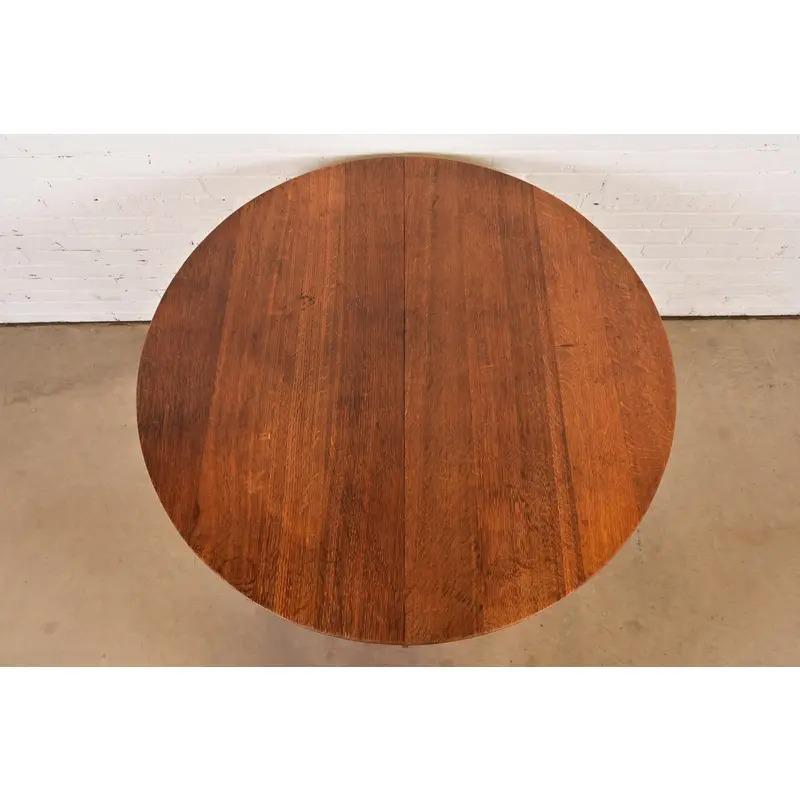 20ième siècle Table de salle à manger à rallonge en Oak Arts & Crafts de style Mission Stickley en vente