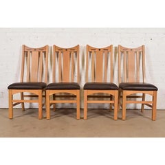 Stickley Style Mission Oak Arts & Crafts High Back Dining Chairs, Set of Four