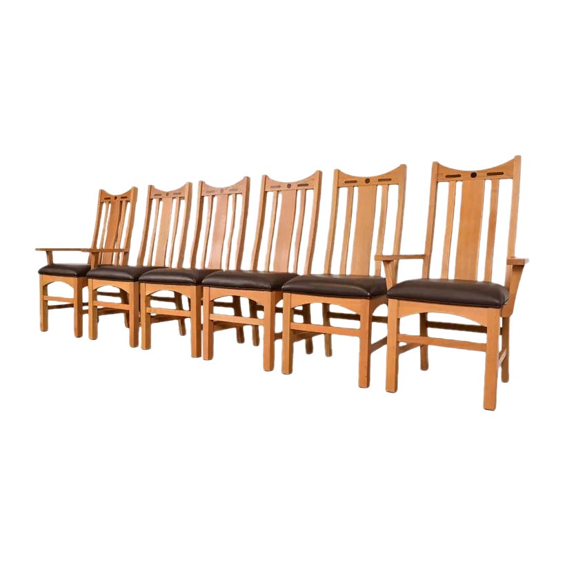 Stickley Style Mission Oak Arts 
Crafts Hohe Rückenlehne Esszimmerstühle, Satz von sechs