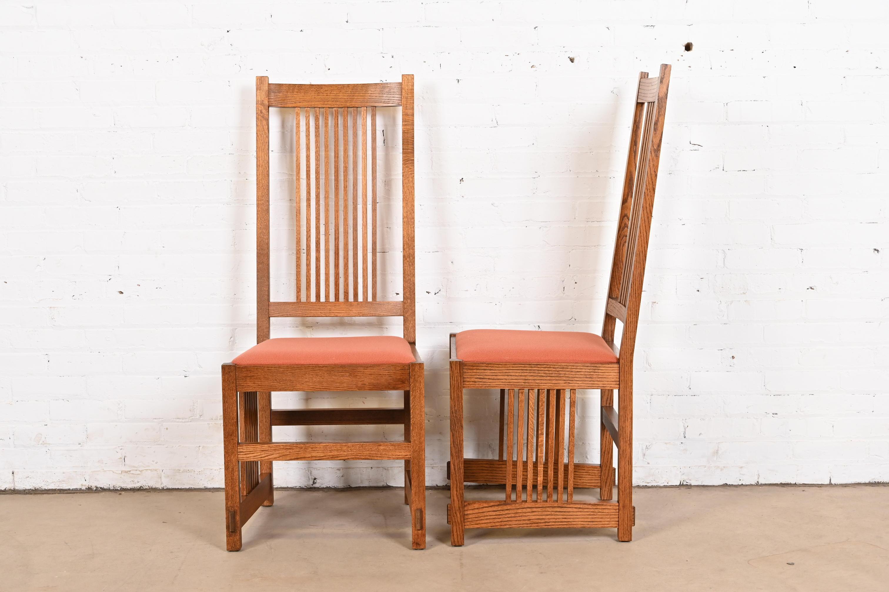 Stickley Style Mission Oak Arts & Crafts High Back Spindle Dining Chairs For Sale 3