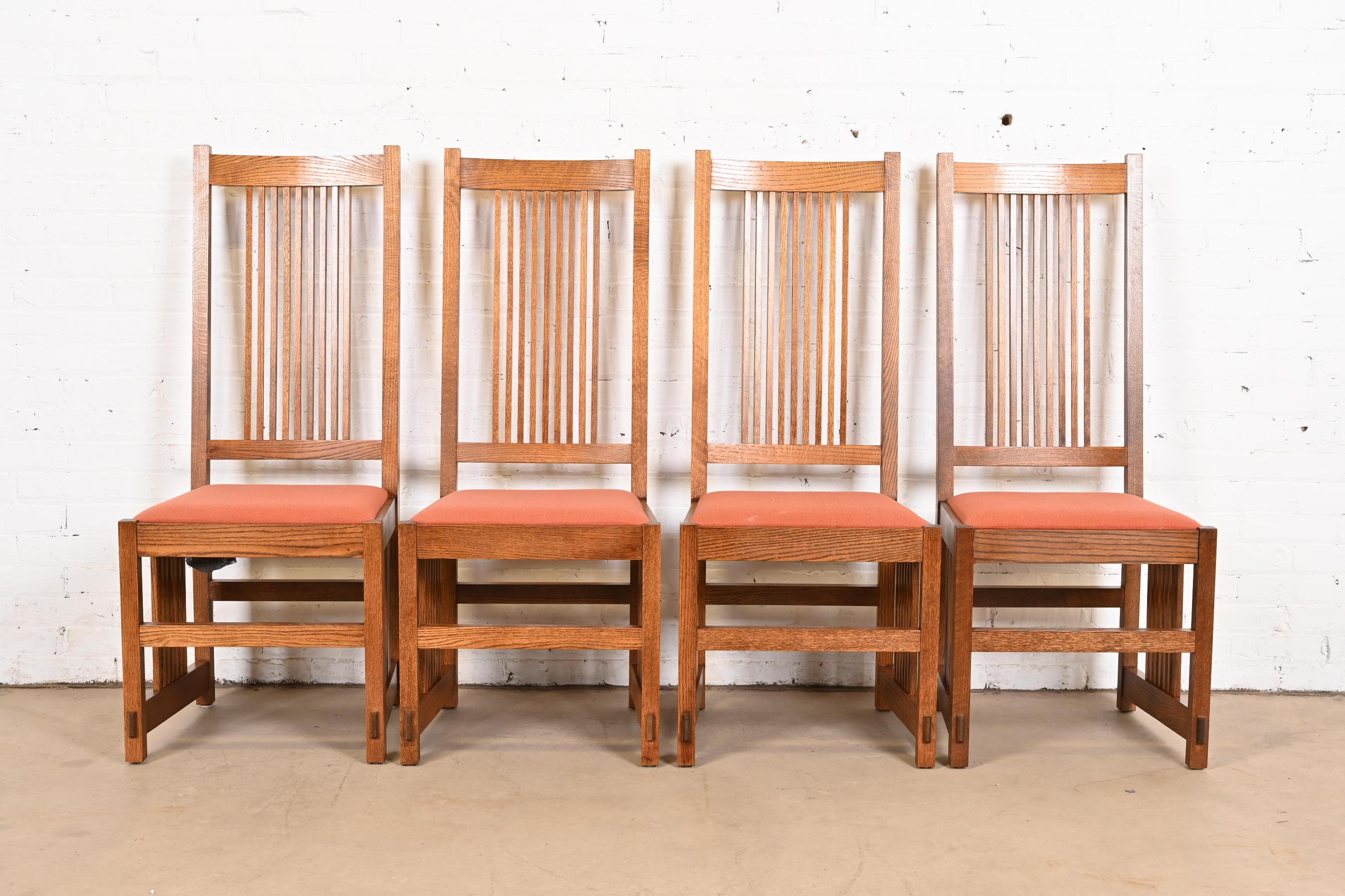 Arts and Crafts Stickley Style Mission Oak Arts & Crafts High Back Spindle Dining Chairs For Sale