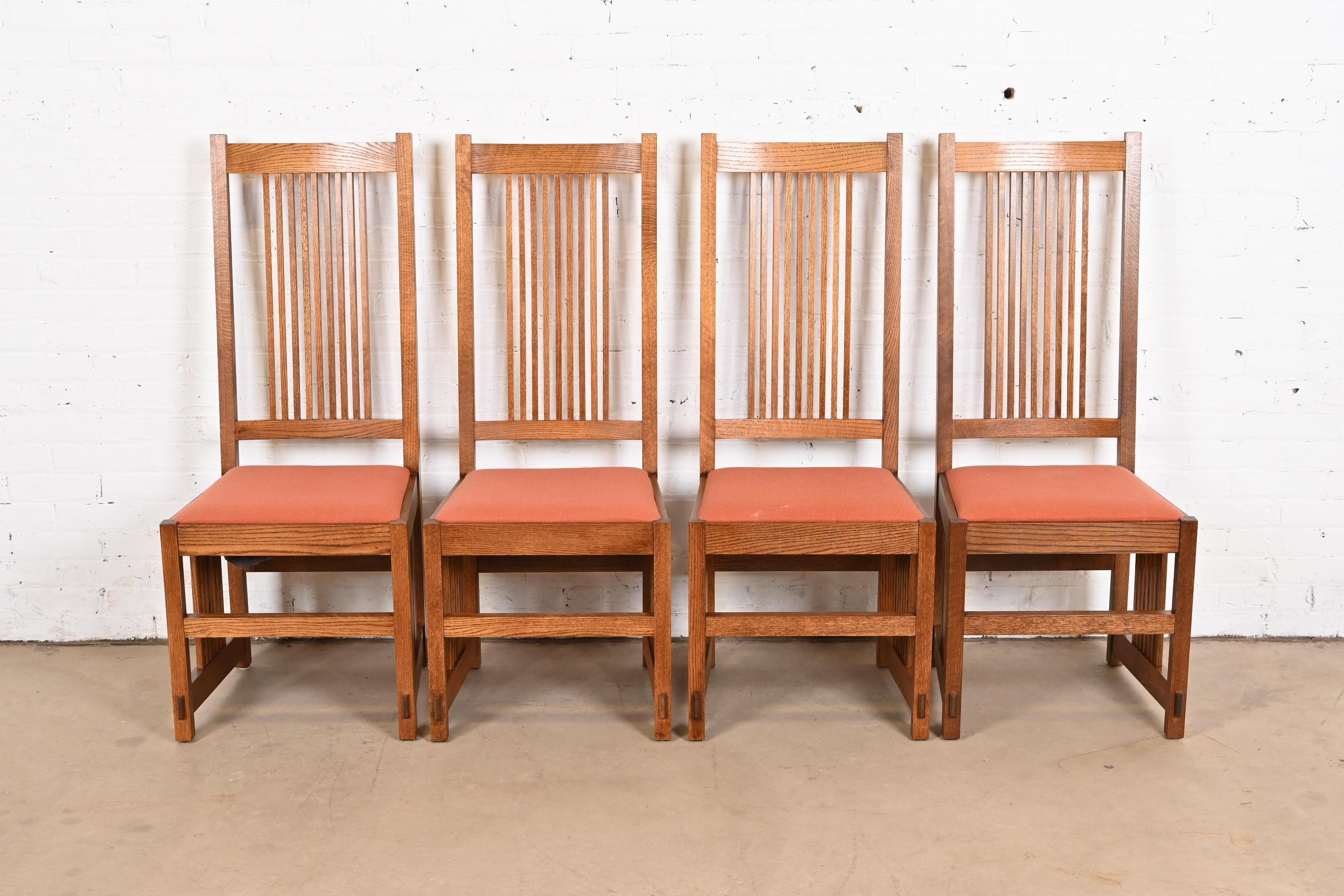 American Stickley Style Mission Oak Arts & Crafts High Back Spindle Dining Chairs For Sale