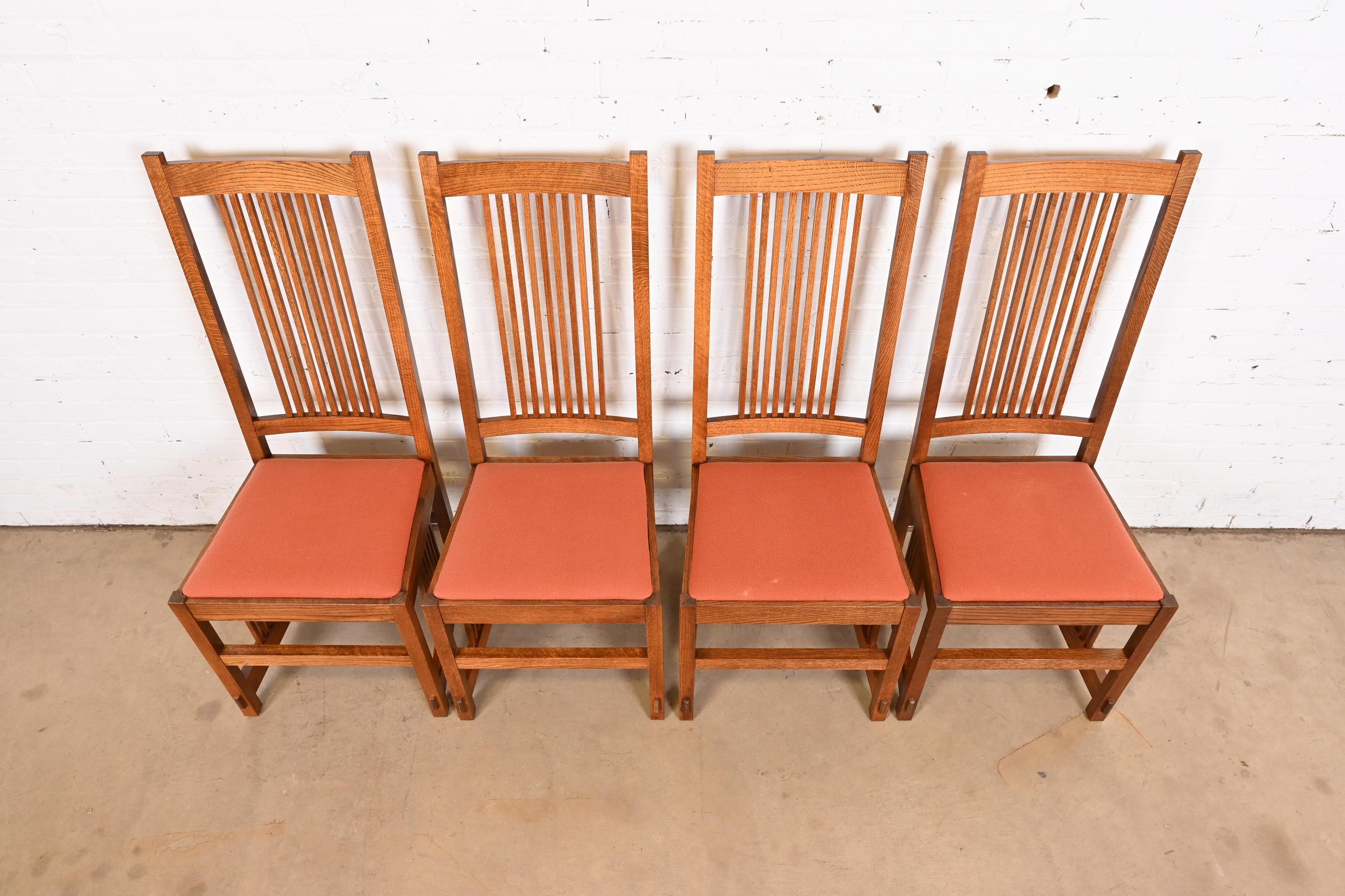 20th Century Stickley Style Mission Oak Arts & Crafts High Back Spindle Dining Chairs For Sale