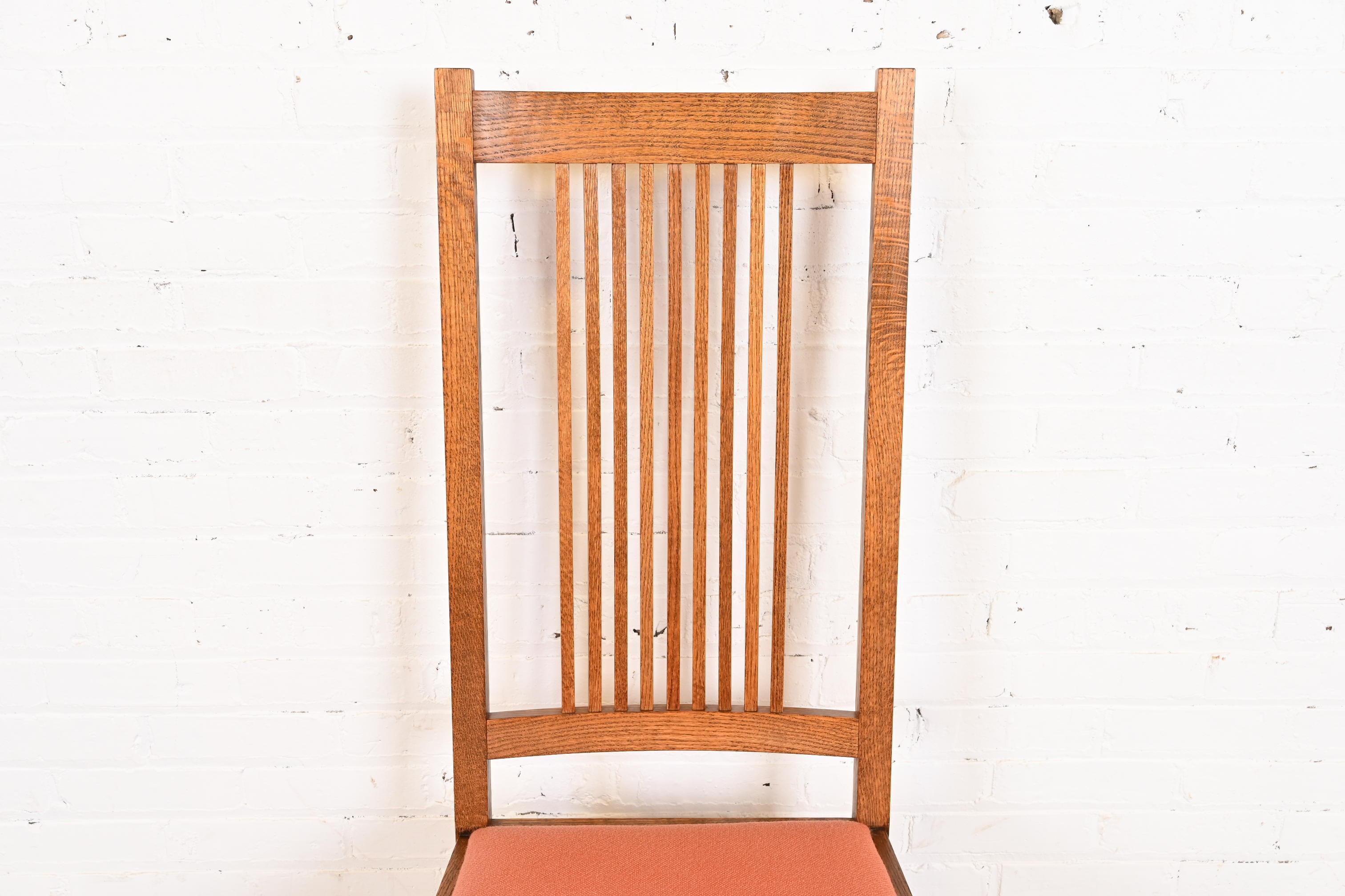 Stickley Style Mission Oak Arts & Crafts High Back Spindle Dining Chairs For Sale 1