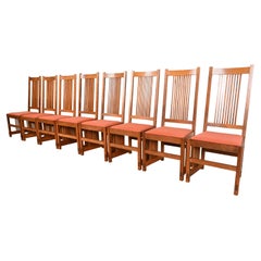 Stickley Style Mission Oak Arts & Crafts High Back Spindle Dining Chairs