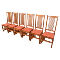 Stickley Style Mission Oak Arts & Crafts High Back Spindle Dining Chairs