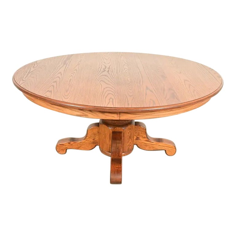 Stickley Style Mission Oak Arts & Crafts Pedestal Dining Table