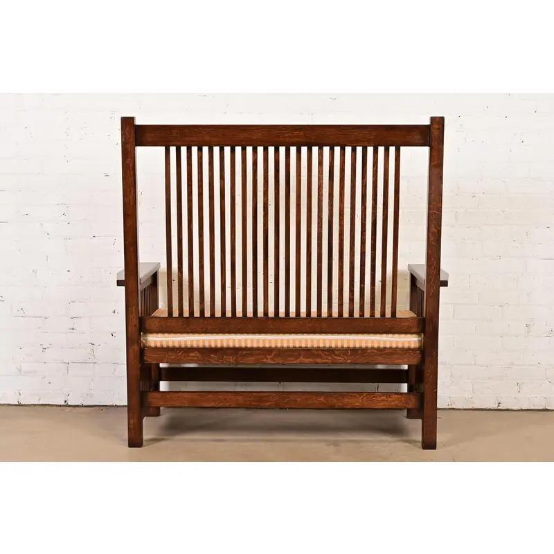 Stickley Style Mission Arts & Crafts Eiche Spindel Bank oder Settee im Angebot 5