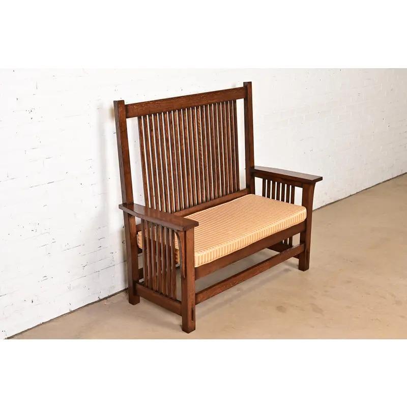 Stickley Style Mission Arts & Crafts Eiche Spindel Bank oder Settee im Zustand „Gut“ im Angebot in South Bend, IN