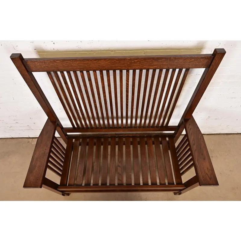 Stickley Style Mission Arts & Crafts Eiche Spindel Bank oder Settee im Angebot 2