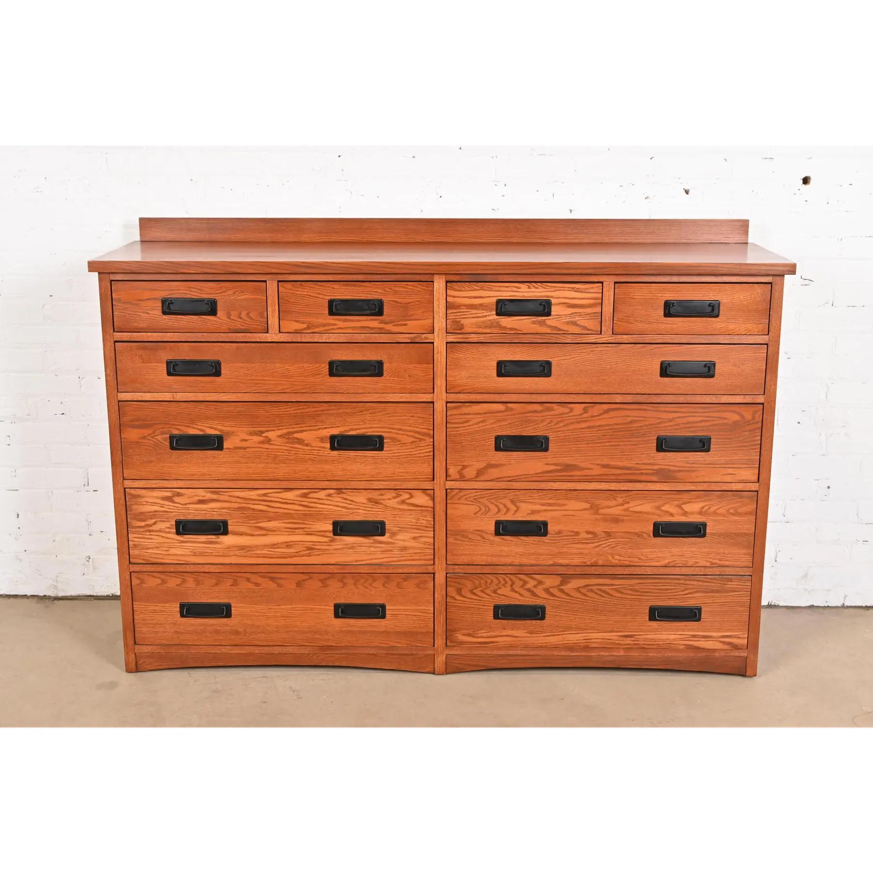 Arts and Crafts Stickley Style Mission Oak Arts & Crafts Twelve-Drawer Dresser Chest For Sale