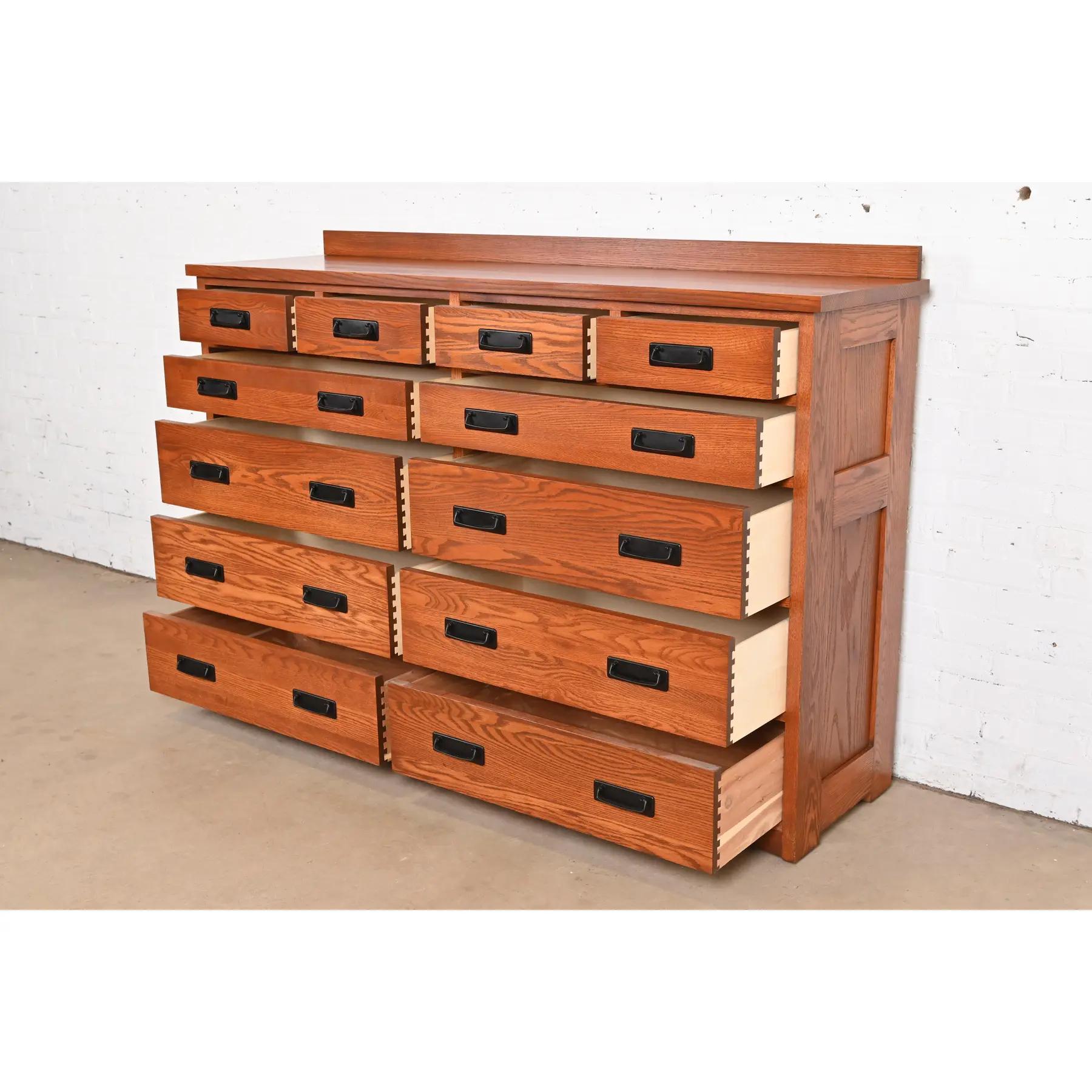 Stickley Style Mission Oak Arts & Crafts Twelve-Drawer Dresser Chest For Sale 1