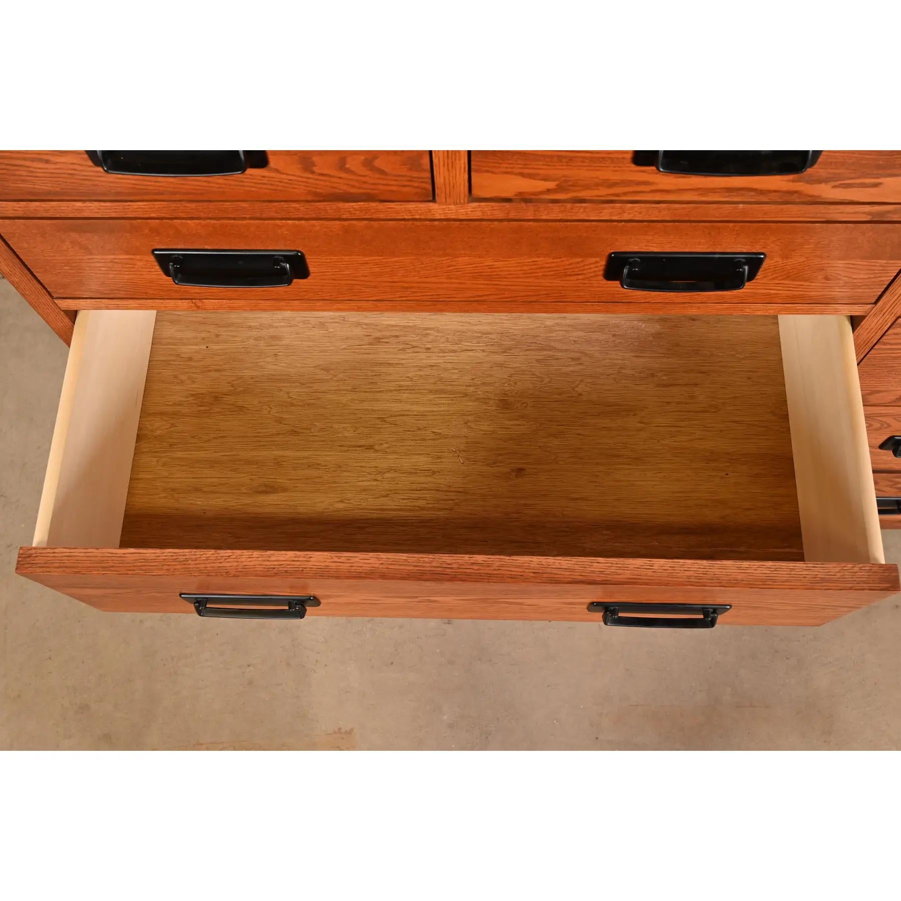 Stickley Style Mission Oak Arts & Crafts Twelve-Drawer Dresser Chest For Sale 2