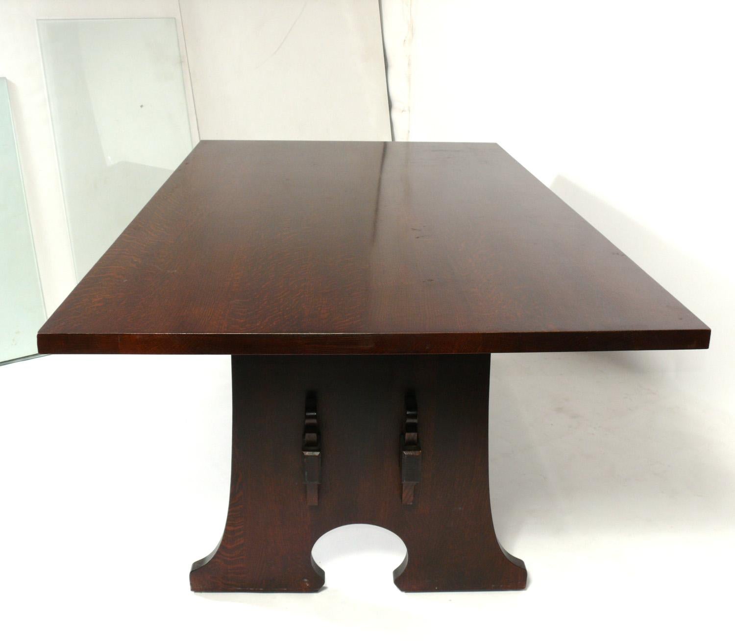 Contemporary Stickley Trestle Dining Table Mission Oak