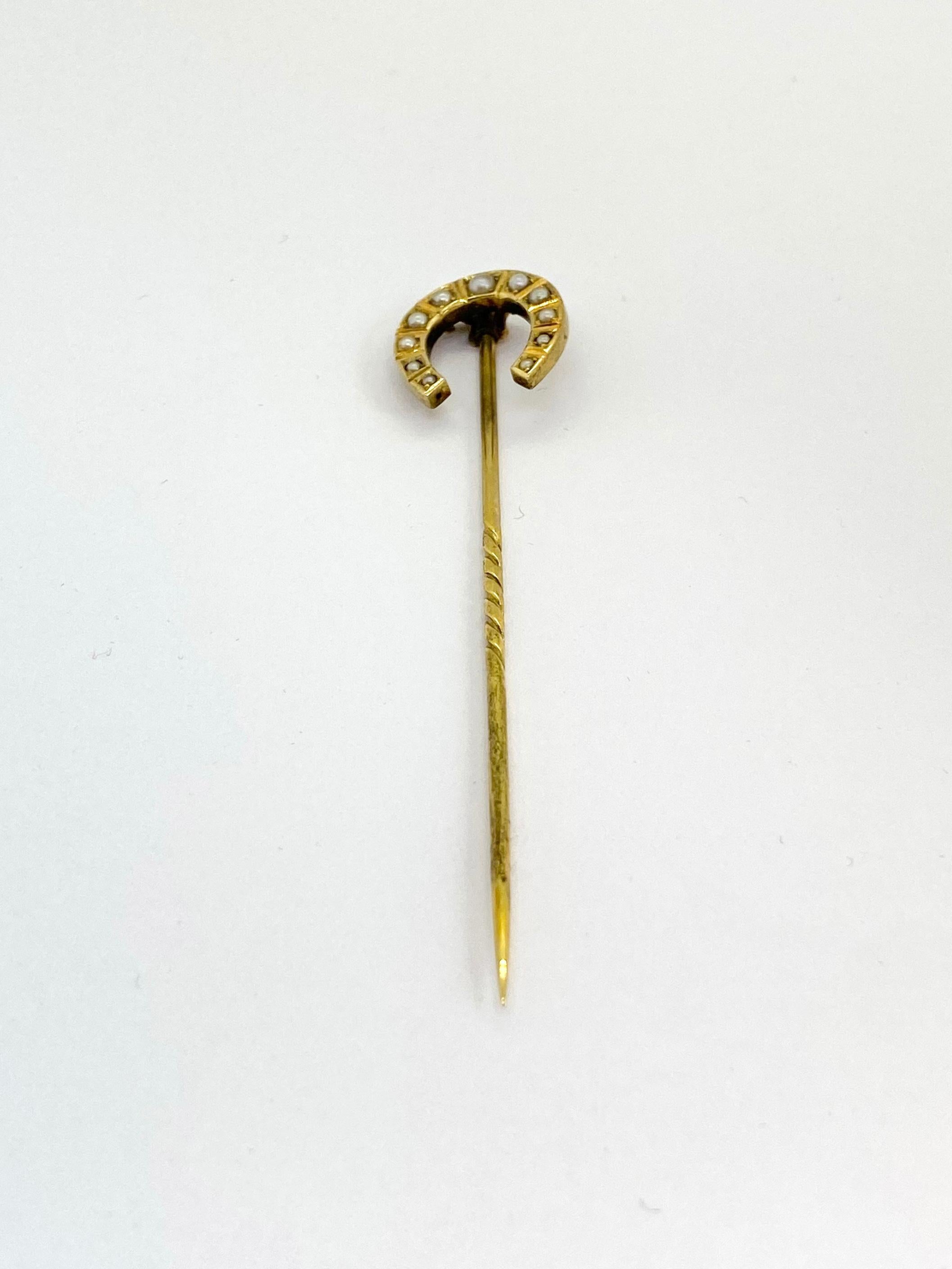 Early Victorian Stickpin 14 Karat Yellow Gold and Pearl For Sale