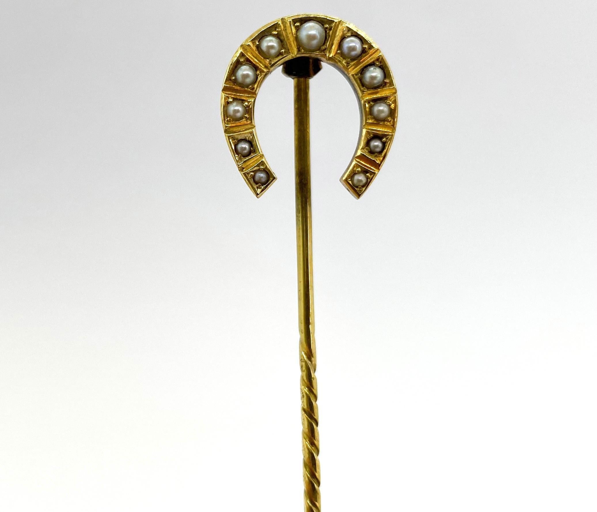 Women's or Men's Stickpin 14 Karat Yellow Gold and Pearl For Sale