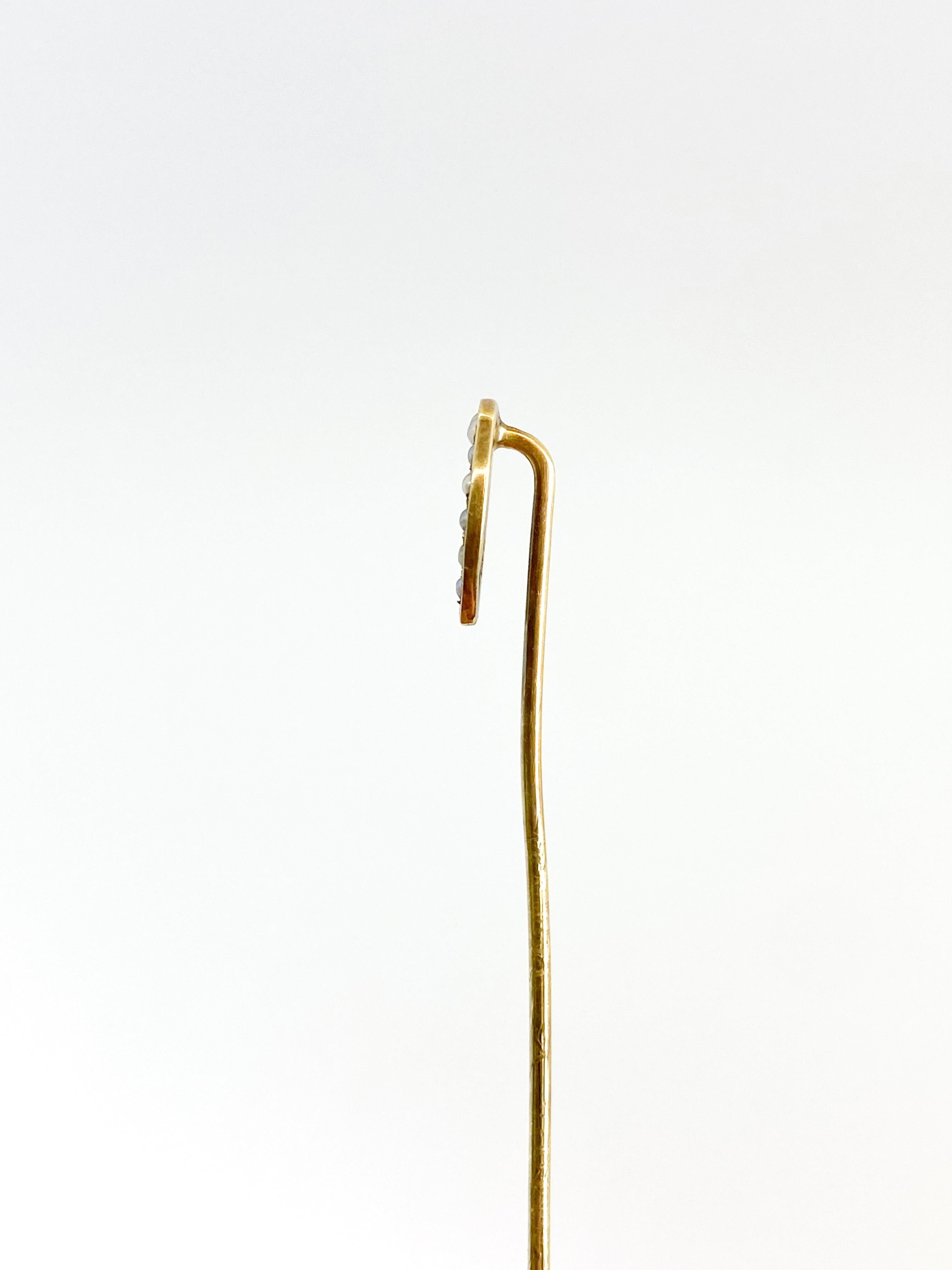 Women's or Men's Stickpin 14 Karat Yellow Gold and Pearl For Sale