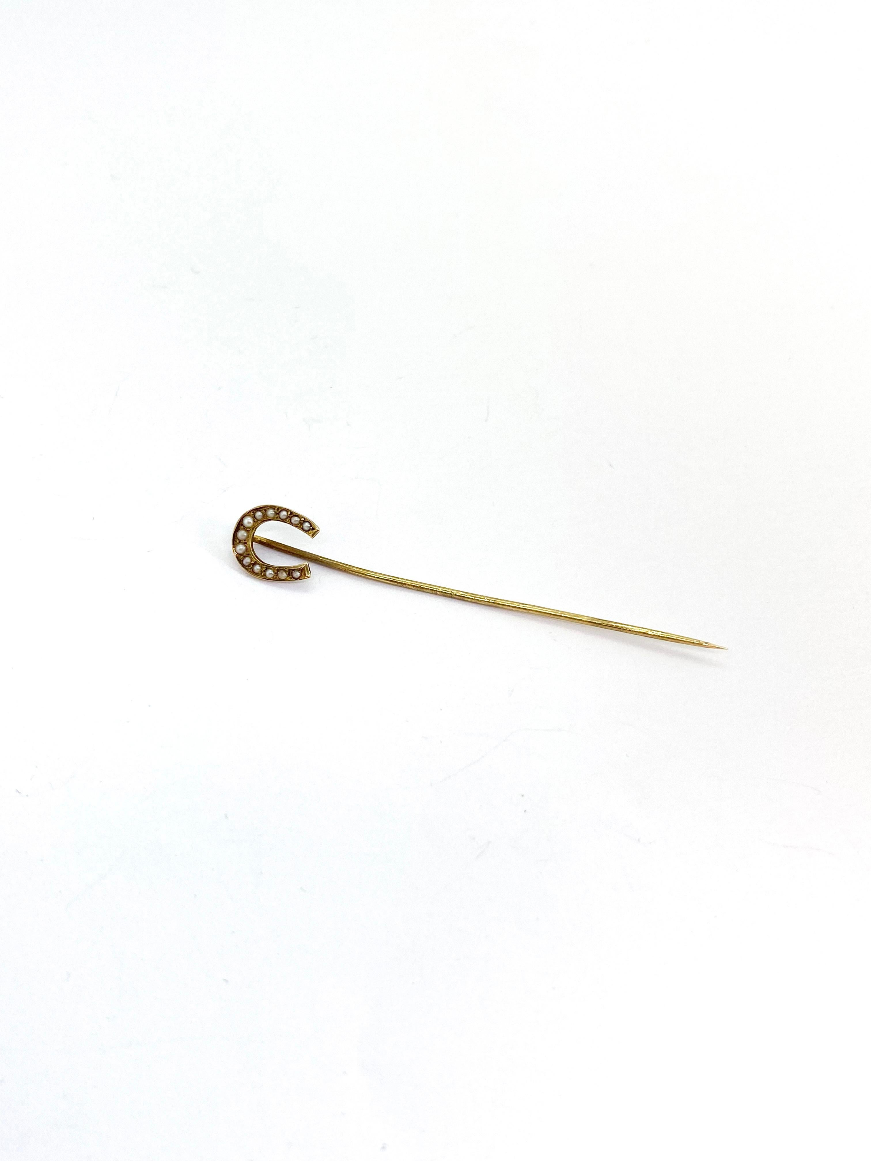 Stickpin 14 Karat Yellow Gold and Pearl For Sale 2