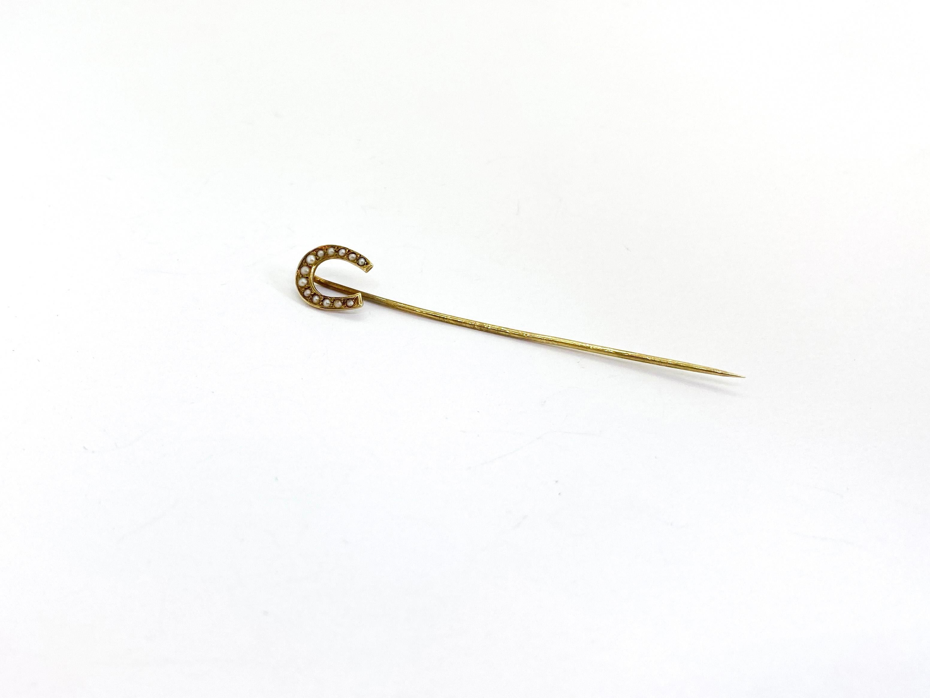 Stickpin 14 Karat Yellow Gold and Pearl For Sale 3
