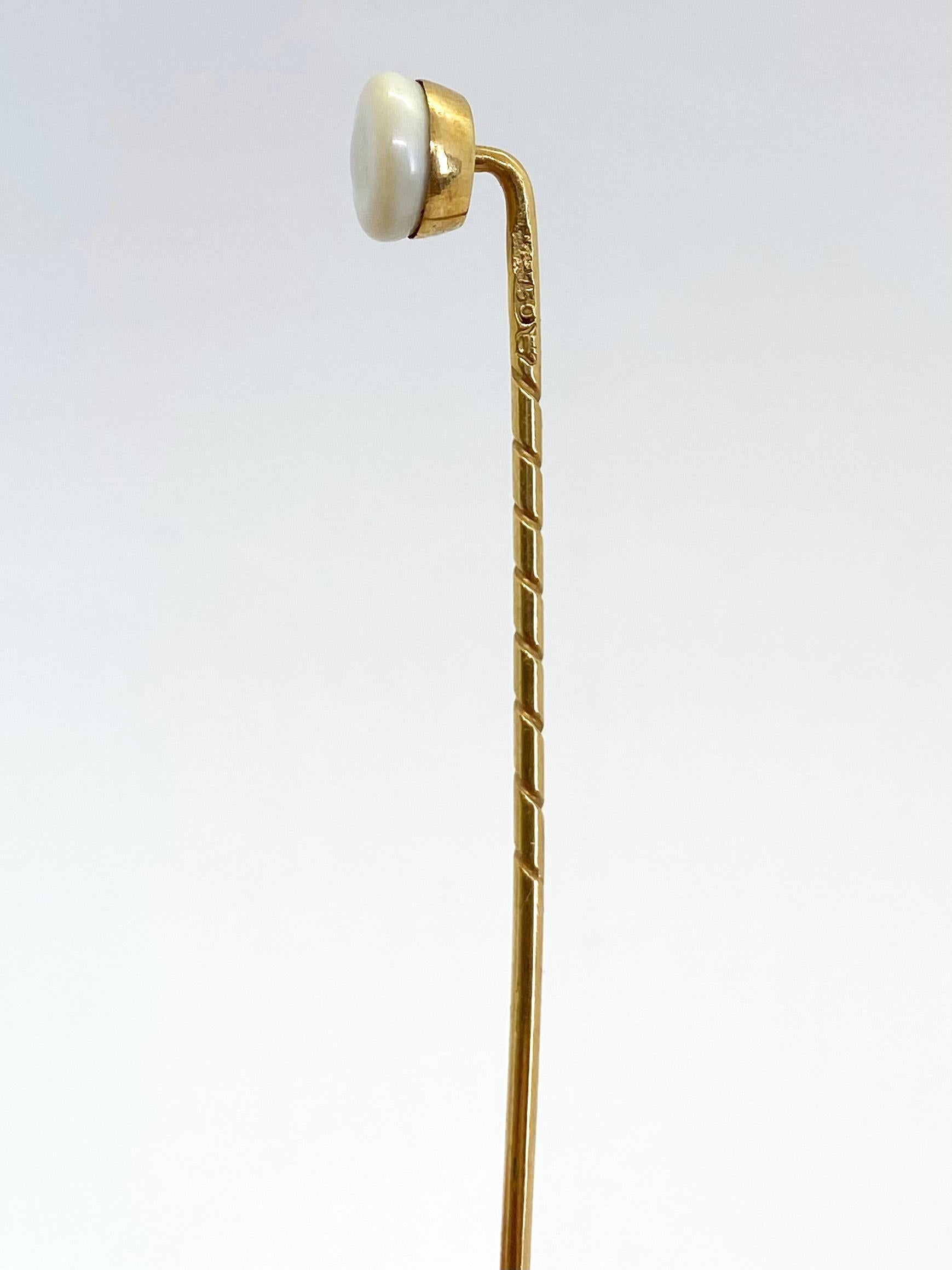 Modernist Stickpin 18 Karat Yellow Gold and Pearl For Sale