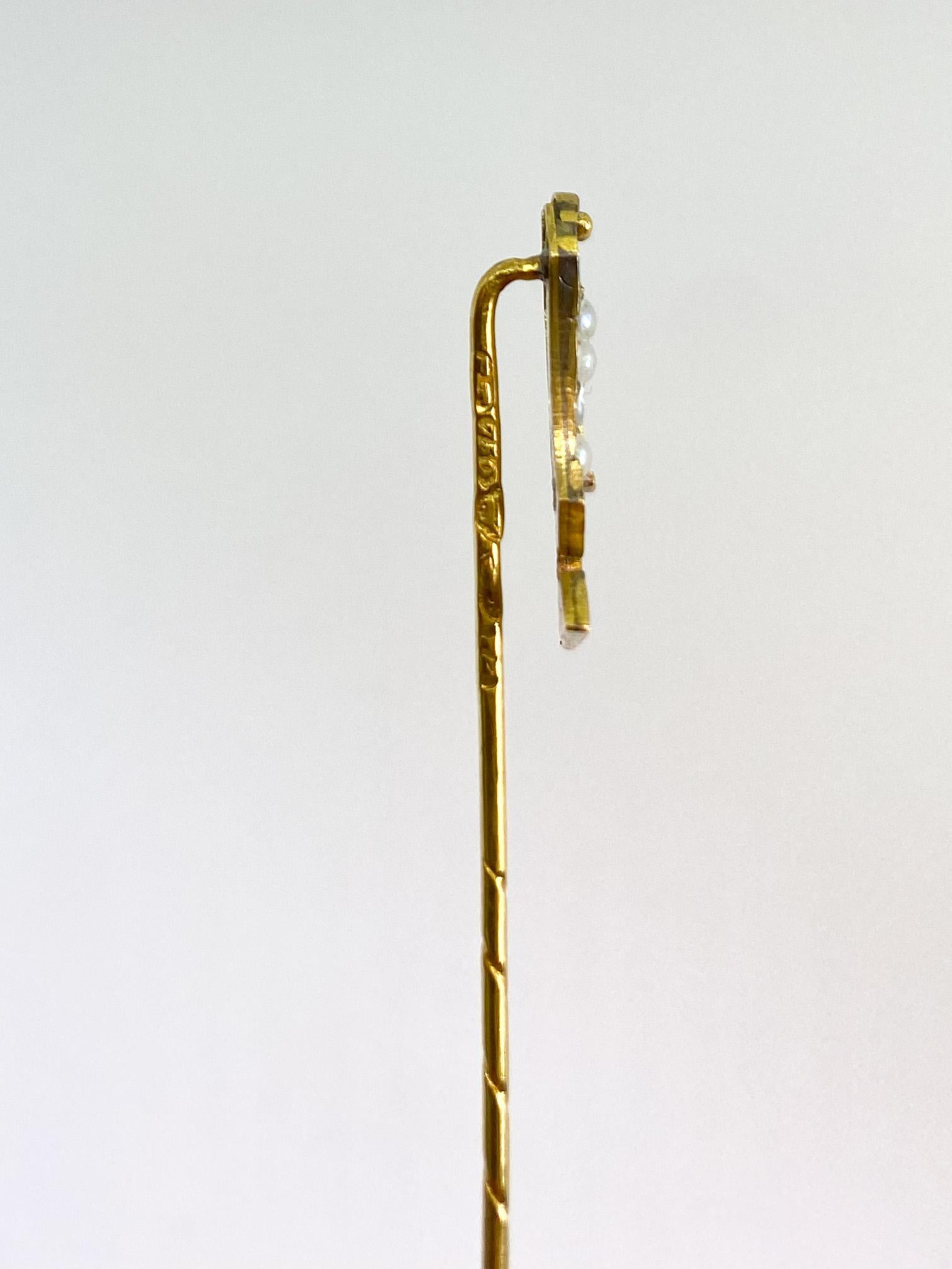 Uncut Stickpin 18 Karat Yellow Gold and Pearl For Sale
