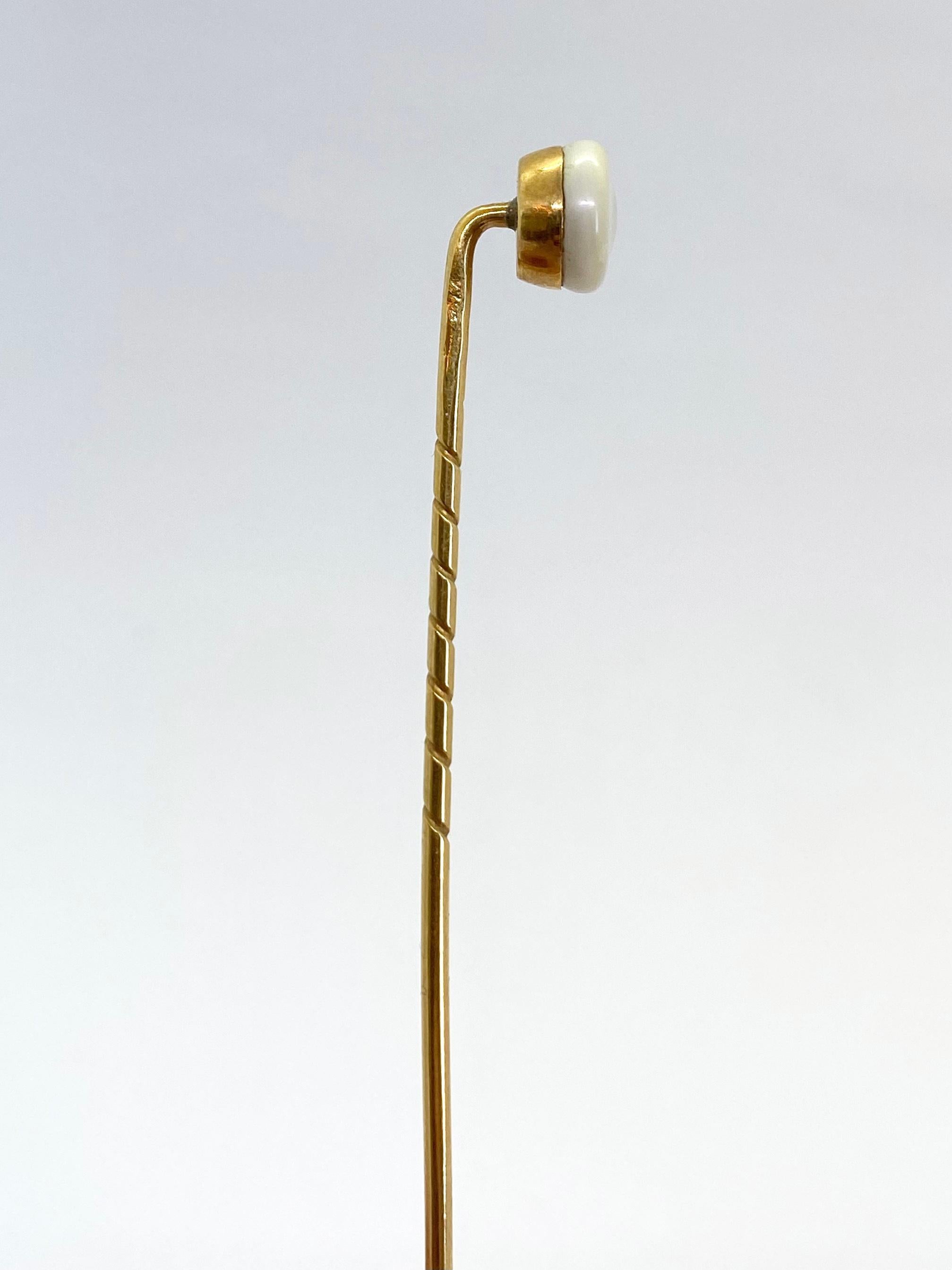 Women's or Men's Stickpin 18 Karat Yellow Gold and Pearl For Sale