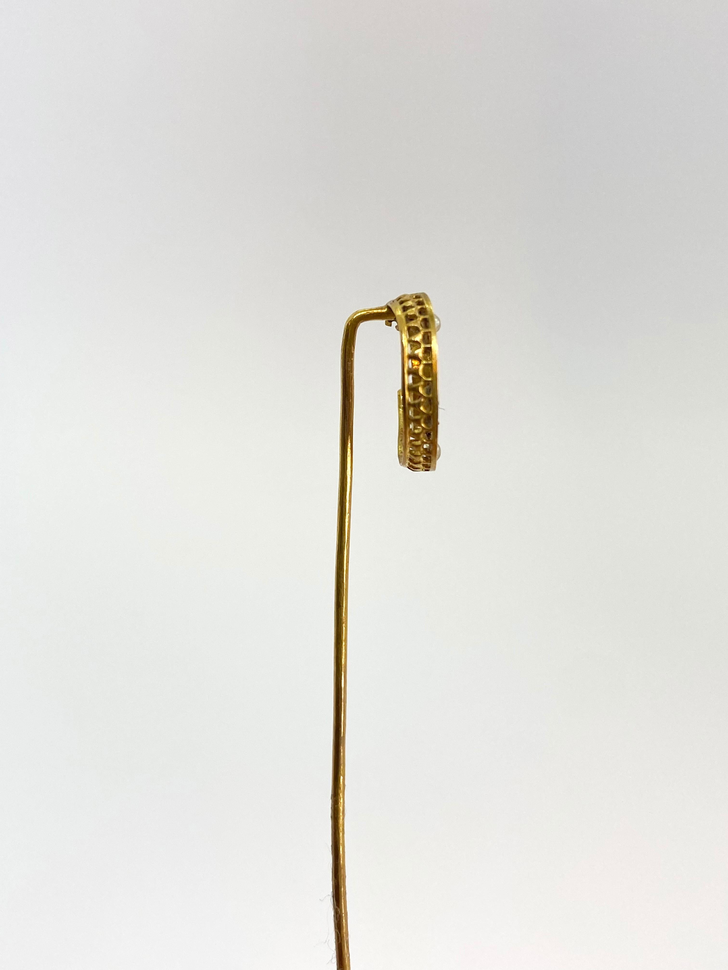 Early Victorian Stickpin Gold and Pearl For Sale