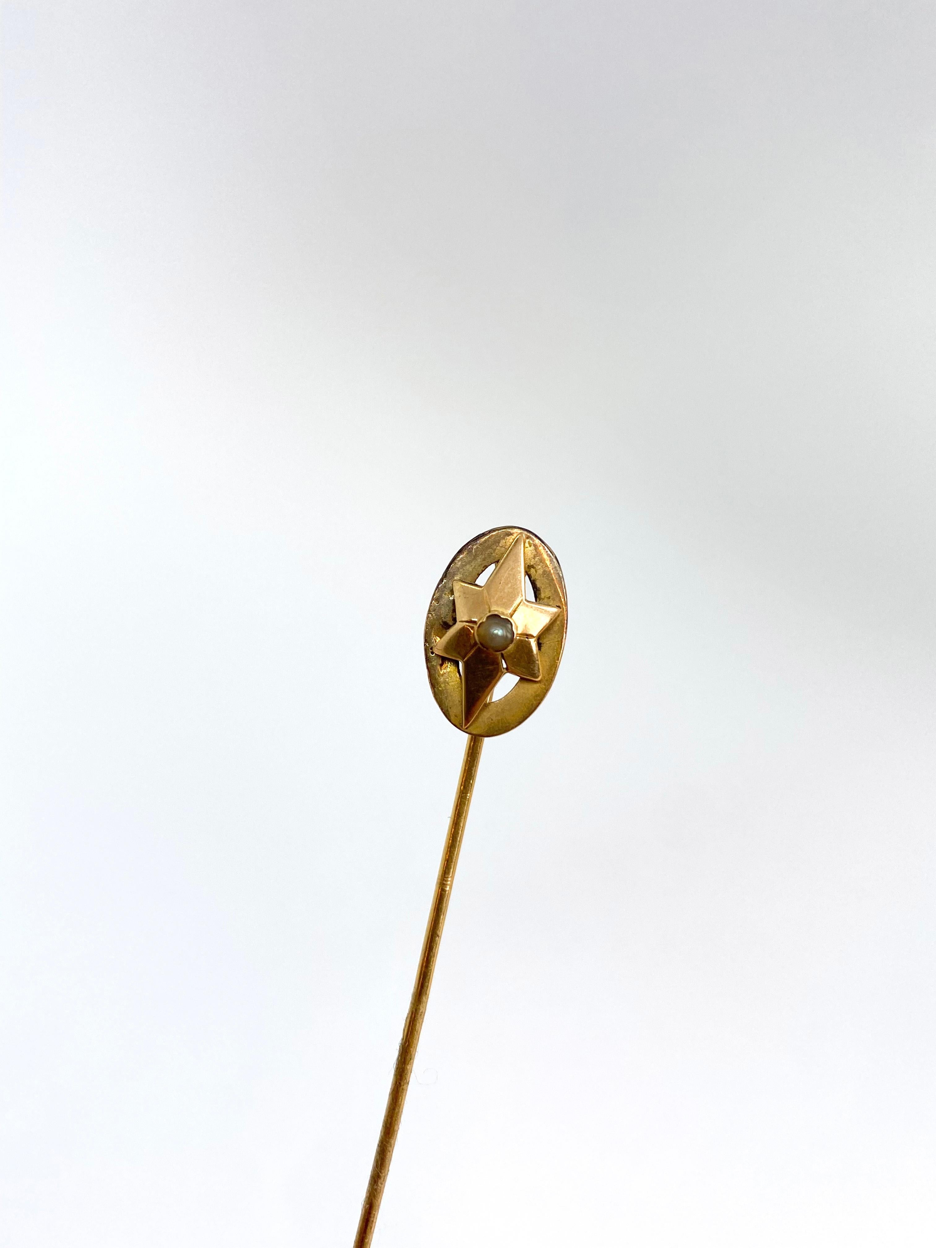 Uncut Stickpin Gold and Pearl For Sale