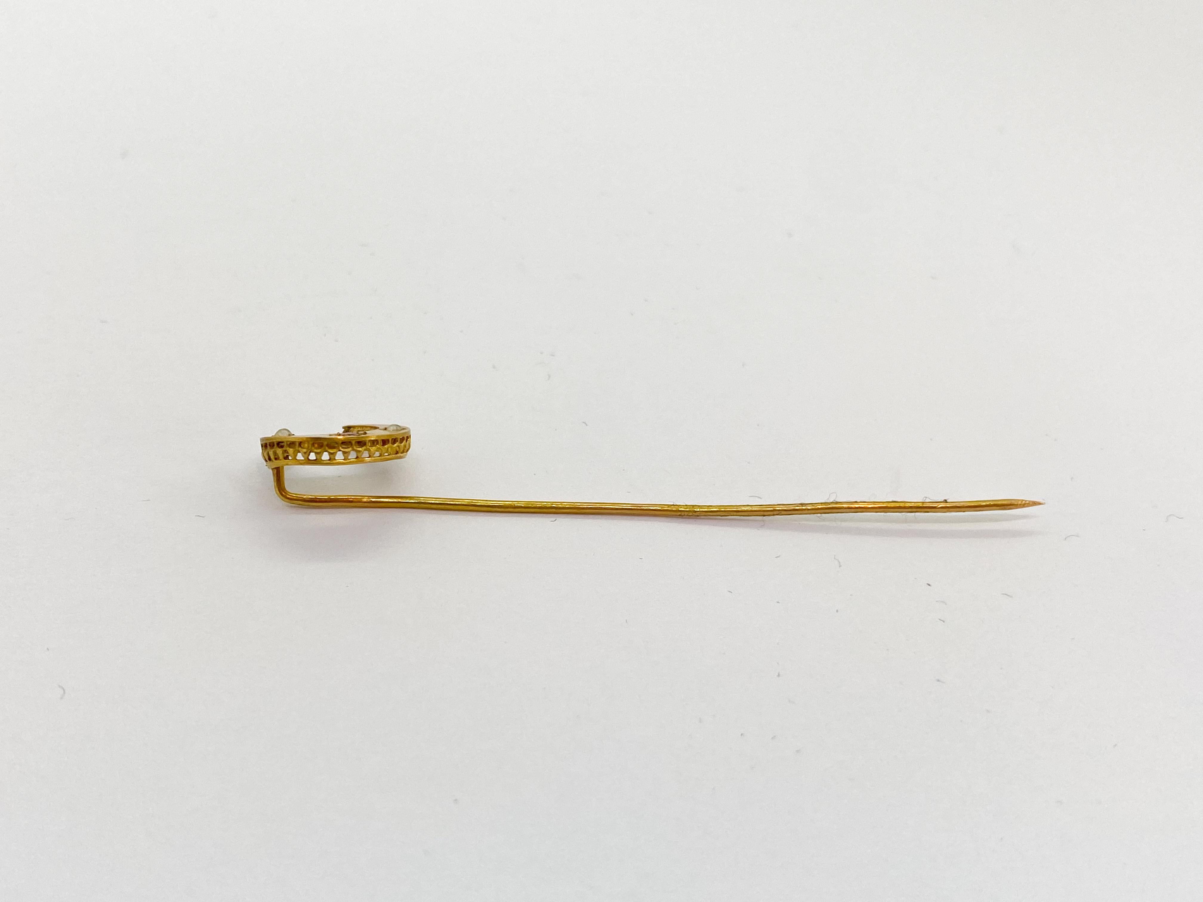 Uncut Stickpin Gold and Pearl For Sale