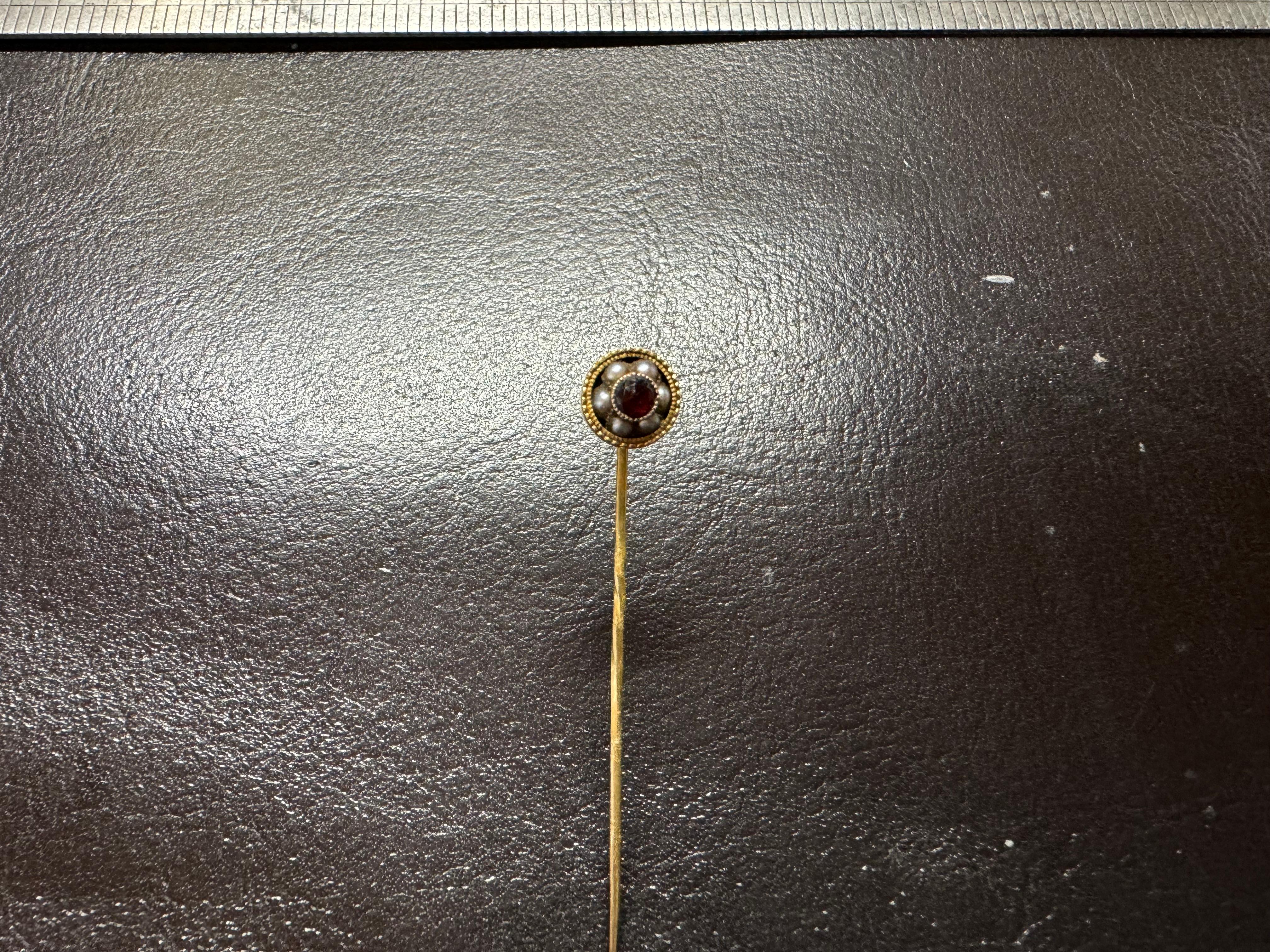 Early Victorian Stickpin Pearl and Stone For Sale