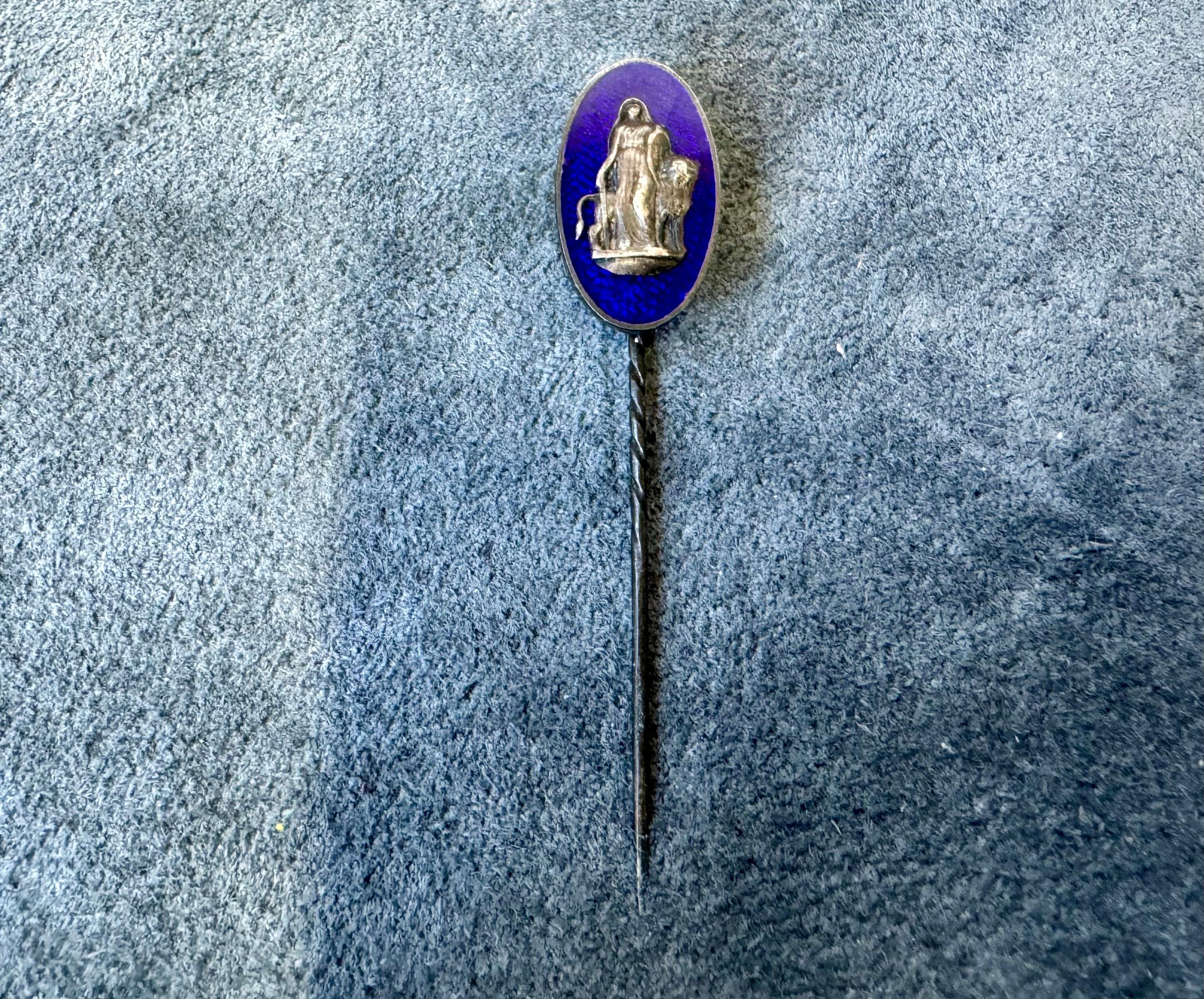 Stickpin Silver and Enamel.
Stamp 813H.
Finnish Silver Stamp.
So the needle is done between 1895-1972
813H=1895-1972

Nicely darkened, I haven't polished it.
Is there a Lawyer or a Judge Tie pin