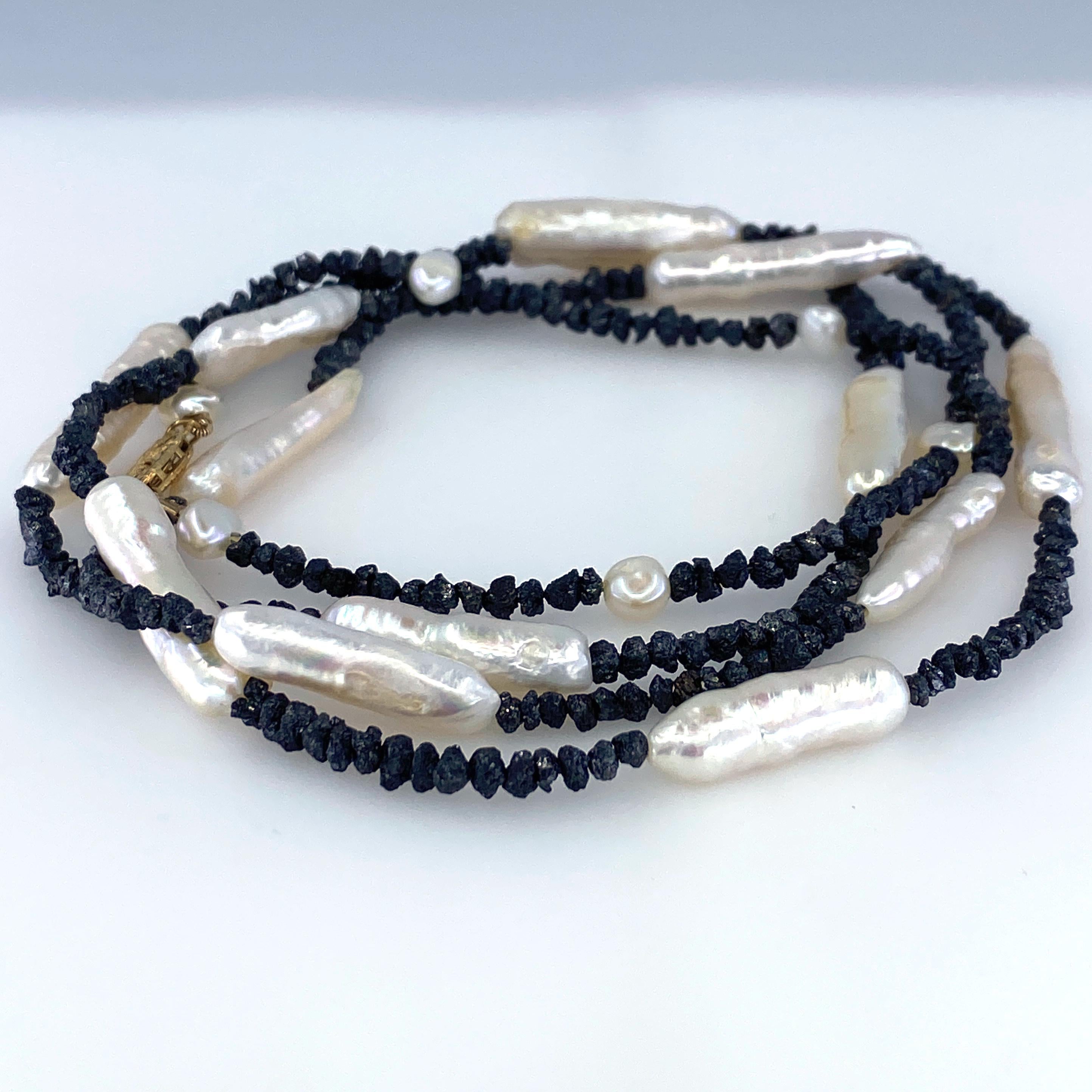 „Sticks & Stones“ Seil-Halskette mit Rohschwarzen Diamanten und Stick-Perlen im Angebot 2