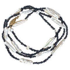 "Sticks & Stones" Rope-Length Necklace with Rough Black Diamonds & Stick Pearls