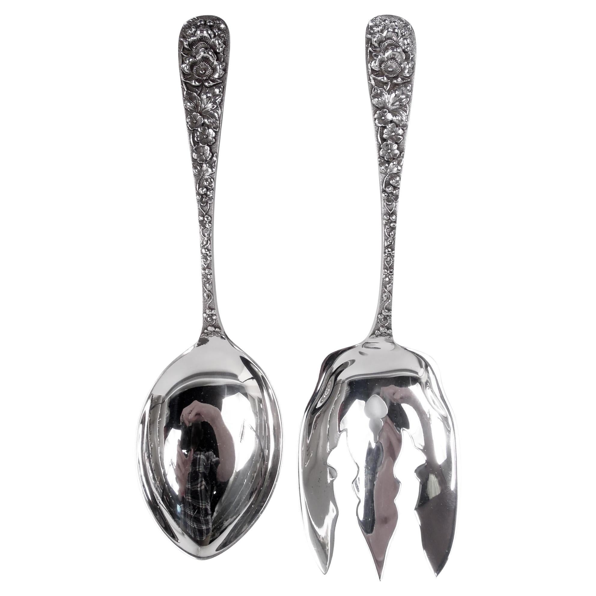 Stieff Forget-Me-Not Baltimore Sterling Silver Salad Serving Pair For Sale