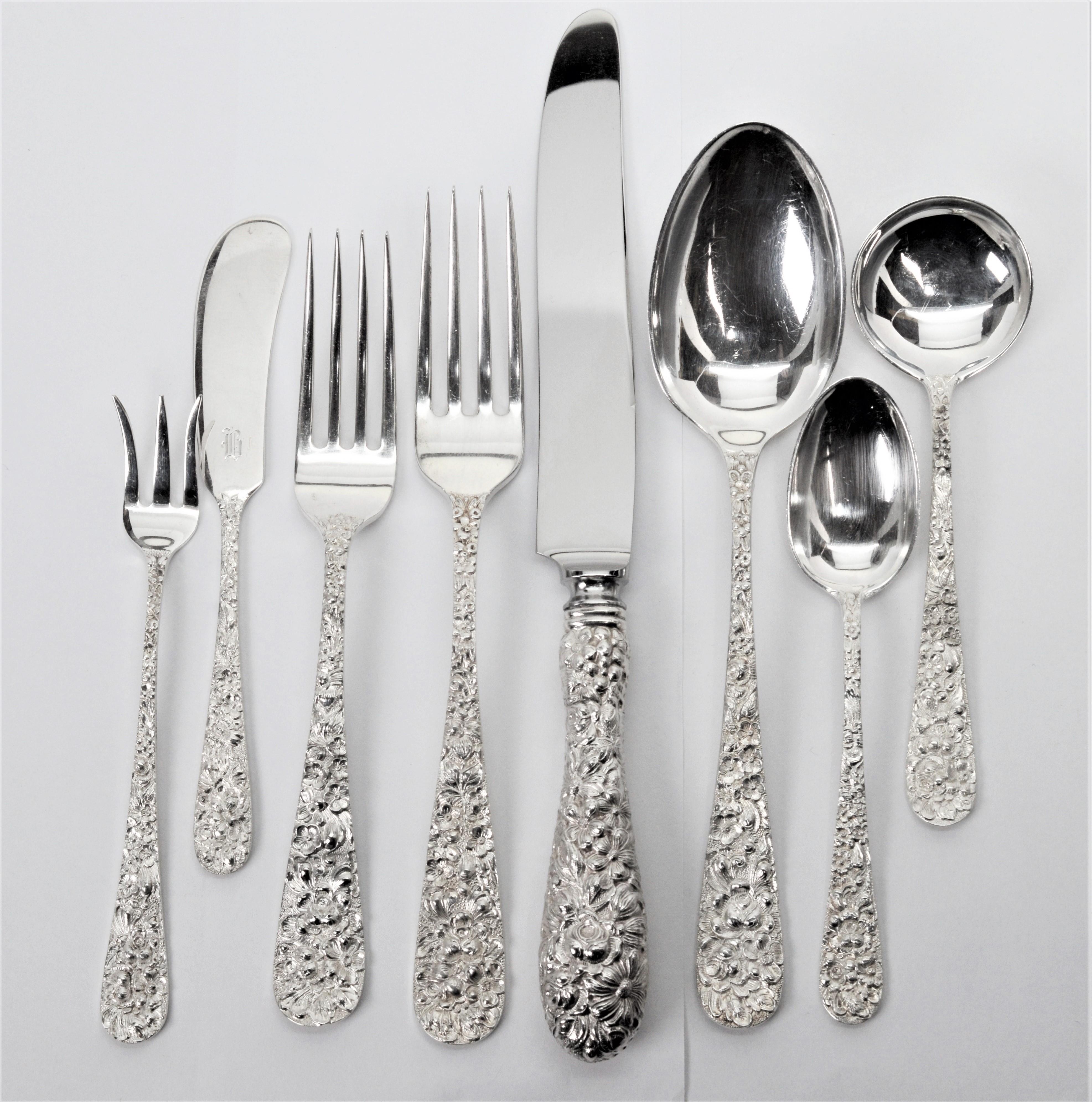 Stieff Repousse Sterling Silver Flatware Nine Piece Set, Service for Eight For Sale 1