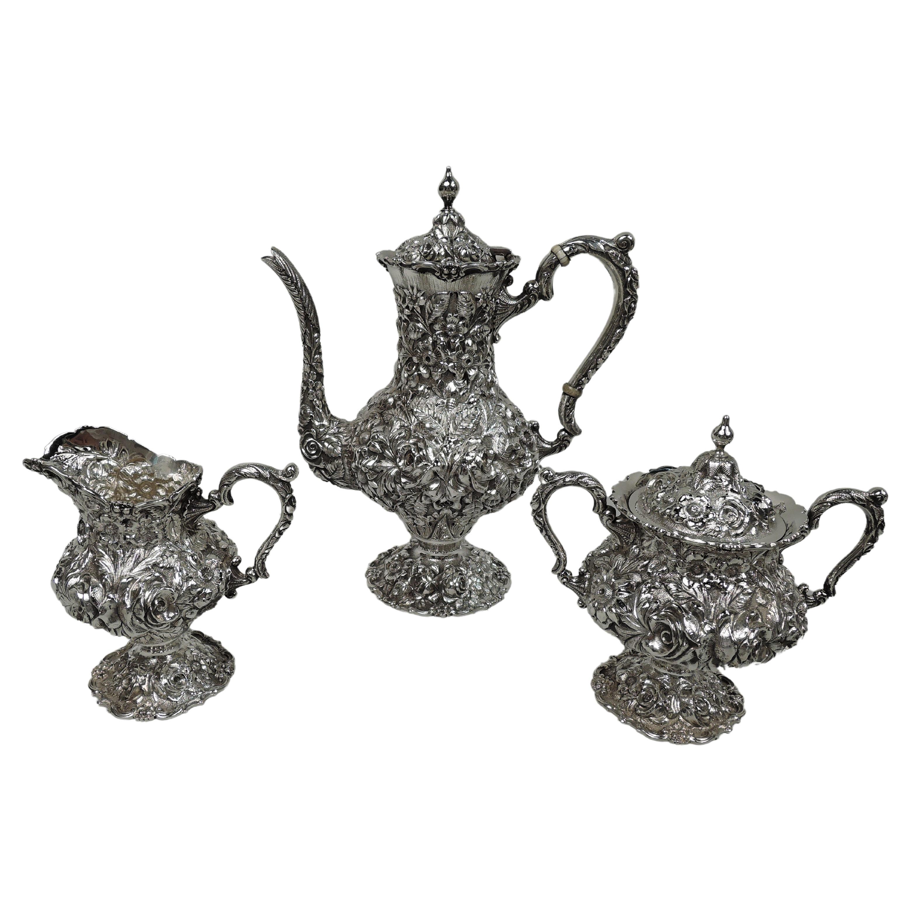 Stieff Sterling Silver 3-Piece Coffee Set with Baltimore Repousse