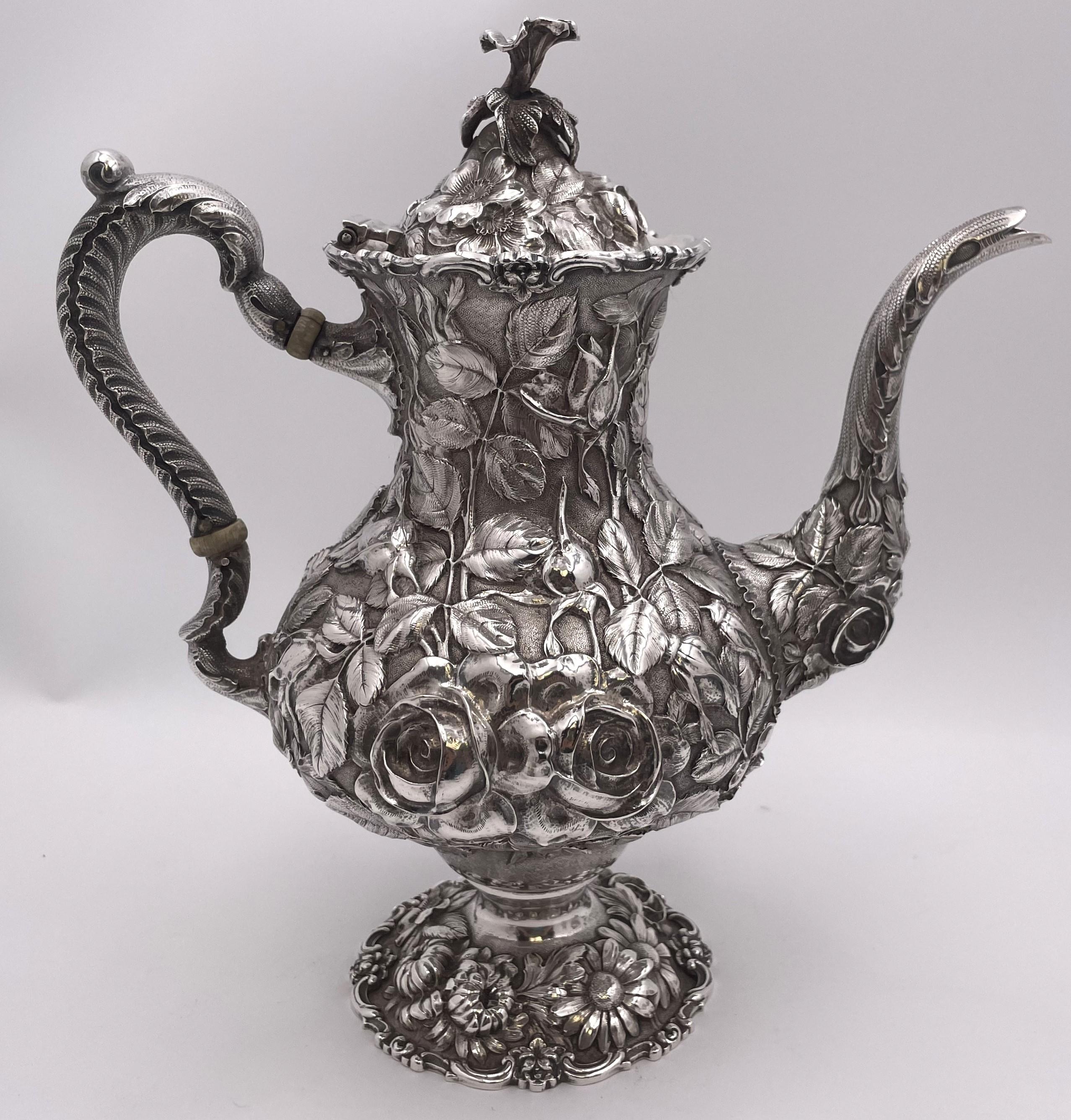 Stieff Sterling Silber 4-teiliges Tee- und Kaffeeset in Repousse-Muster #1100 im Angebot 4