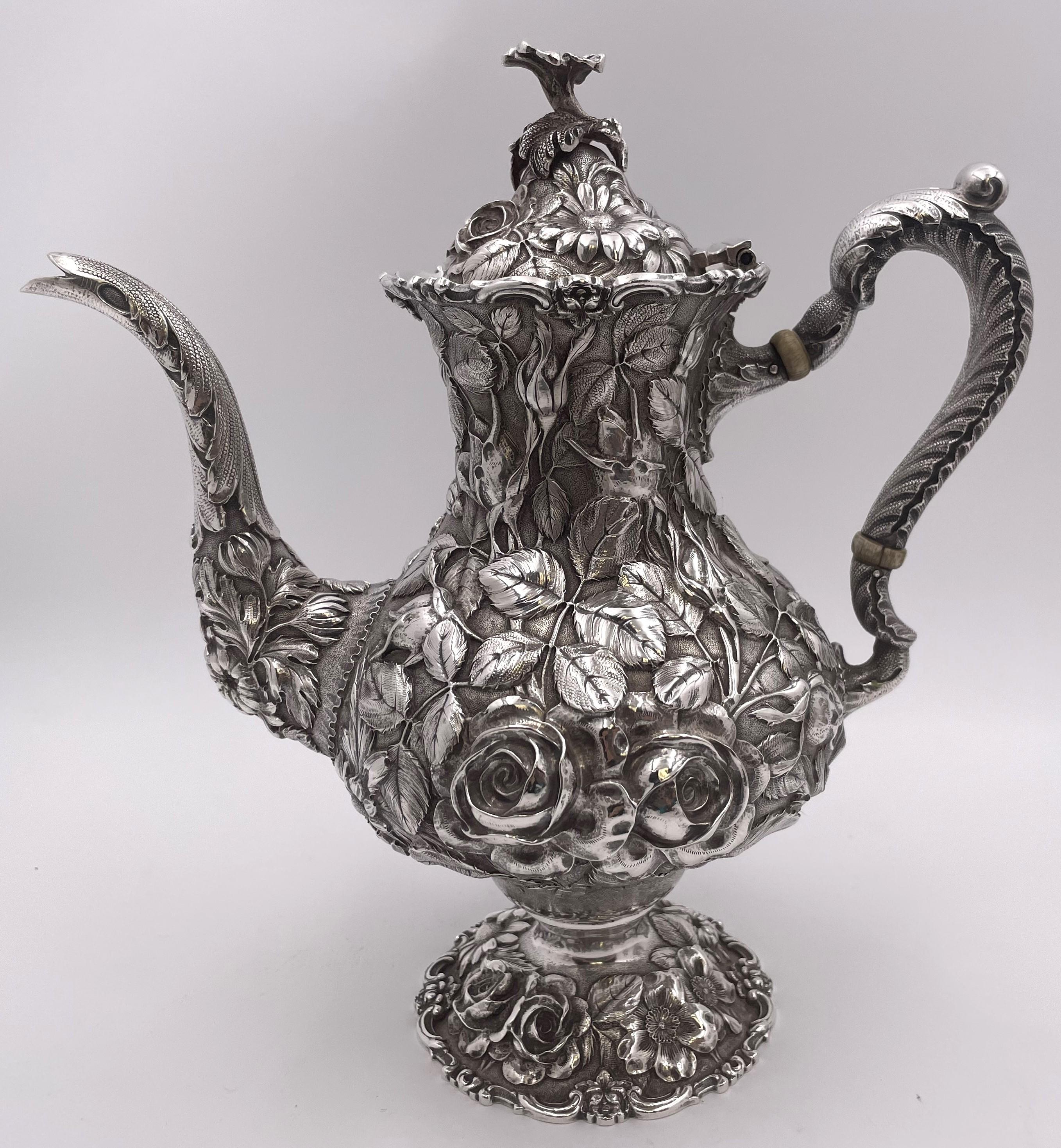 Stieff Sterling Silber 4-teiliges Tee- und Kaffeeset in Repousse-Muster #1100 im Angebot 6