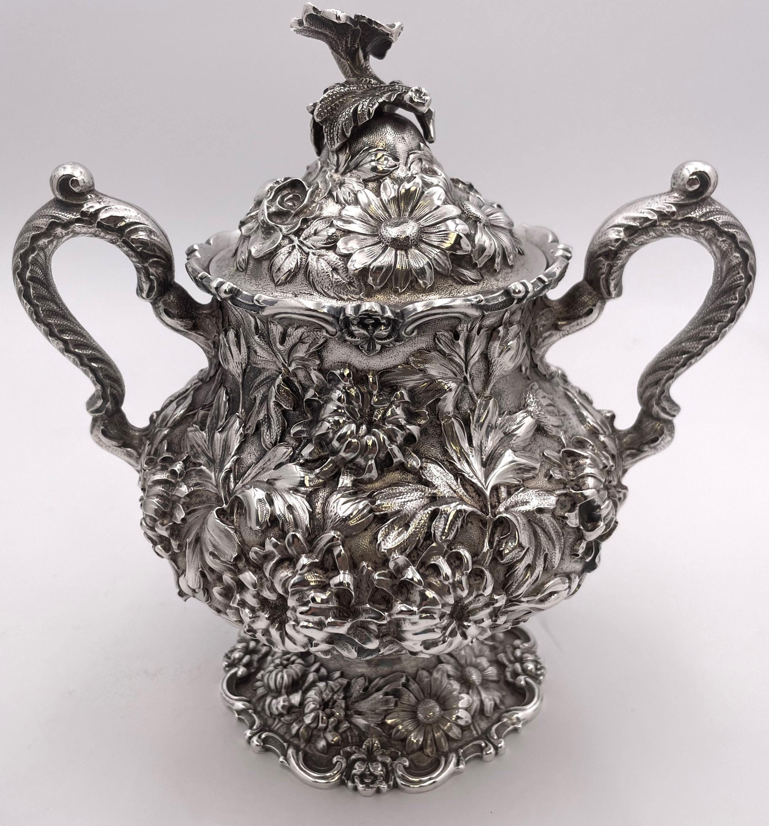 Stieff Sterling Silber 4-teiliges Tee- und Kaffeeset in Repousse-Muster #1100 im Angebot 8