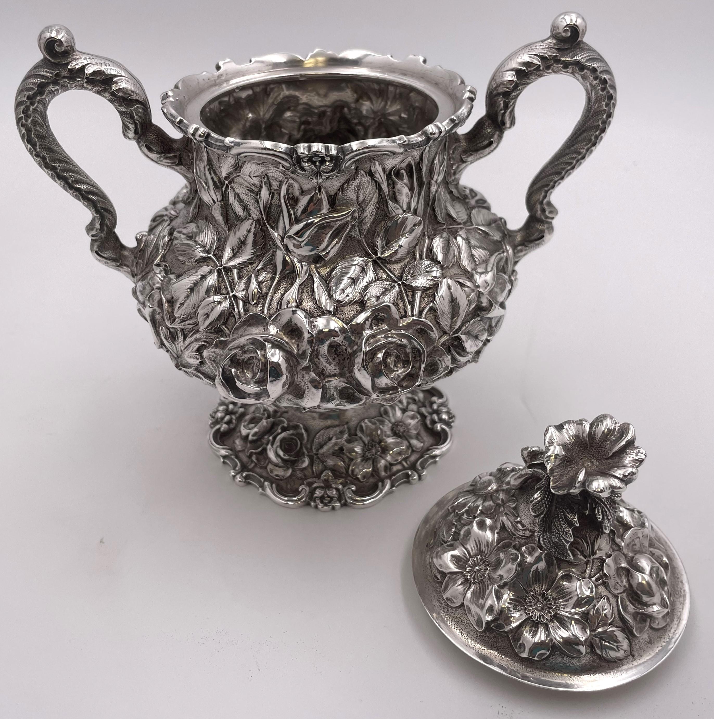 Stieff Sterling Silber 4-teiliges Tee- und Kaffeeset in Repousse-Muster #1100 im Angebot 9