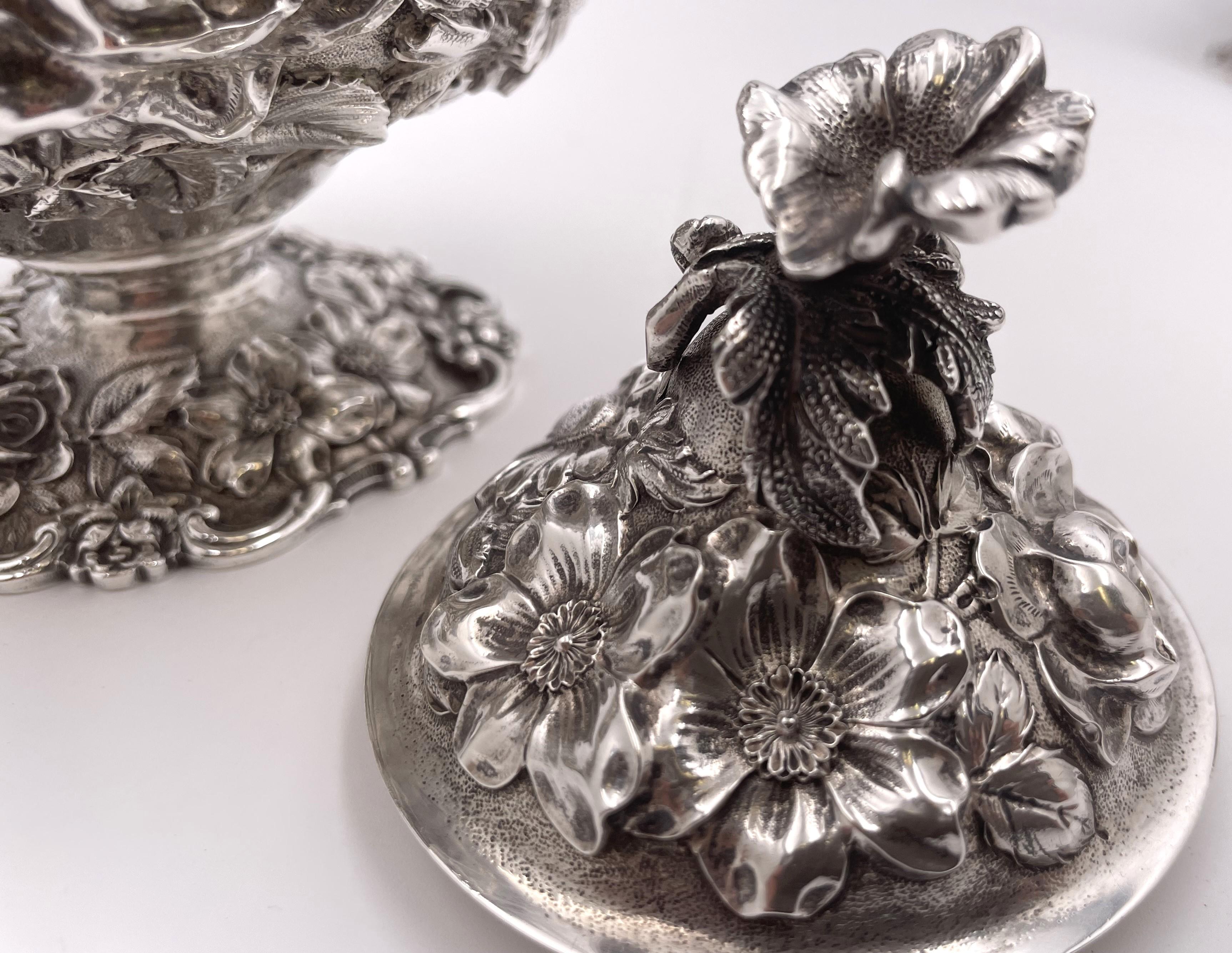 Stieff Sterling Silber 4-teiliges Tee- und Kaffeeset in Repousse-Muster #1100 im Angebot 10
