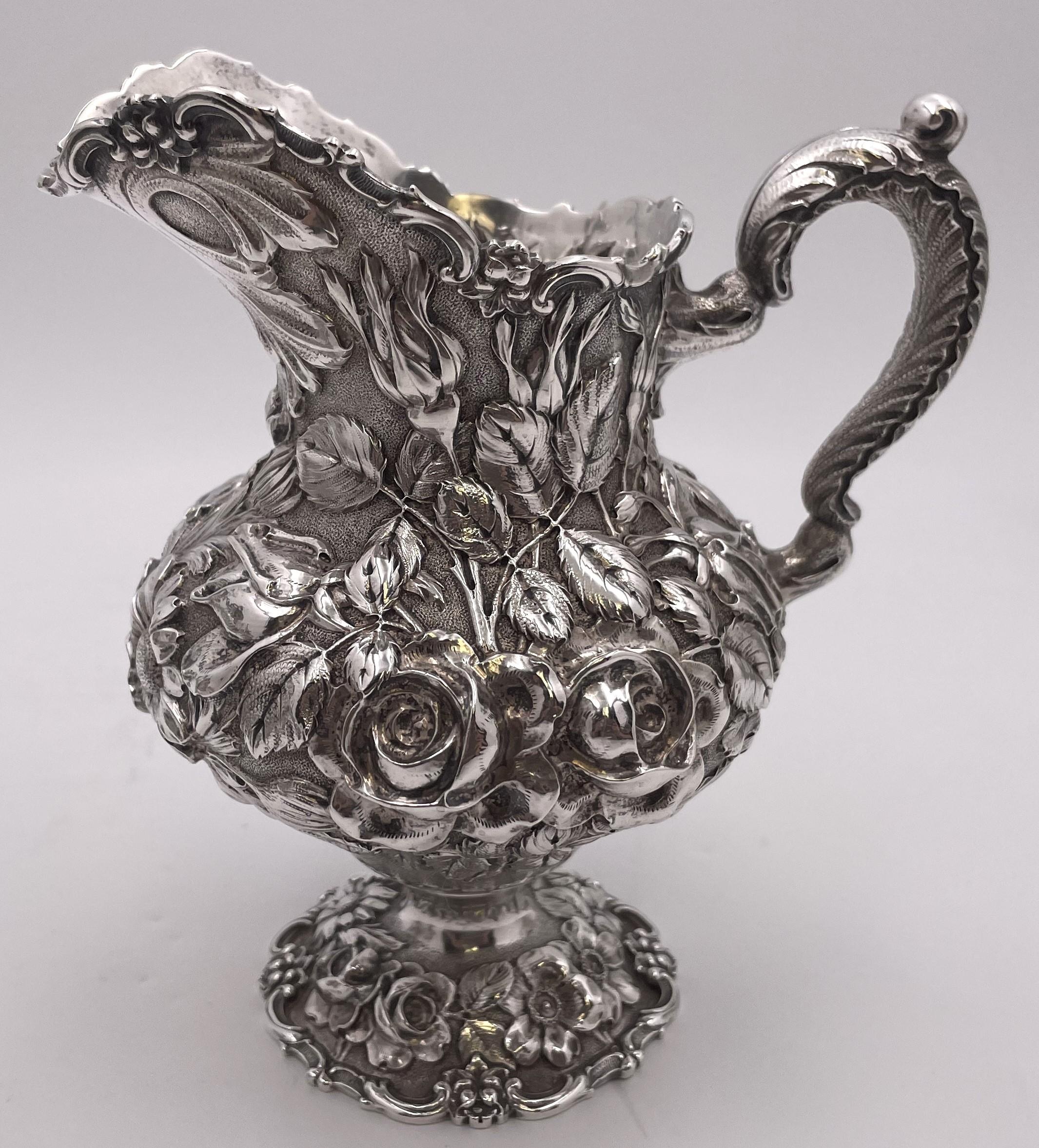 Stieff Sterling Silber 4-teiliges Tee- und Kaffeeset in Repousse-Muster #1100 im Angebot 12