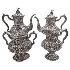 Stieff Sterling Silver 4-Piece Tea & Coffee Set in Repousse Pattern #1100