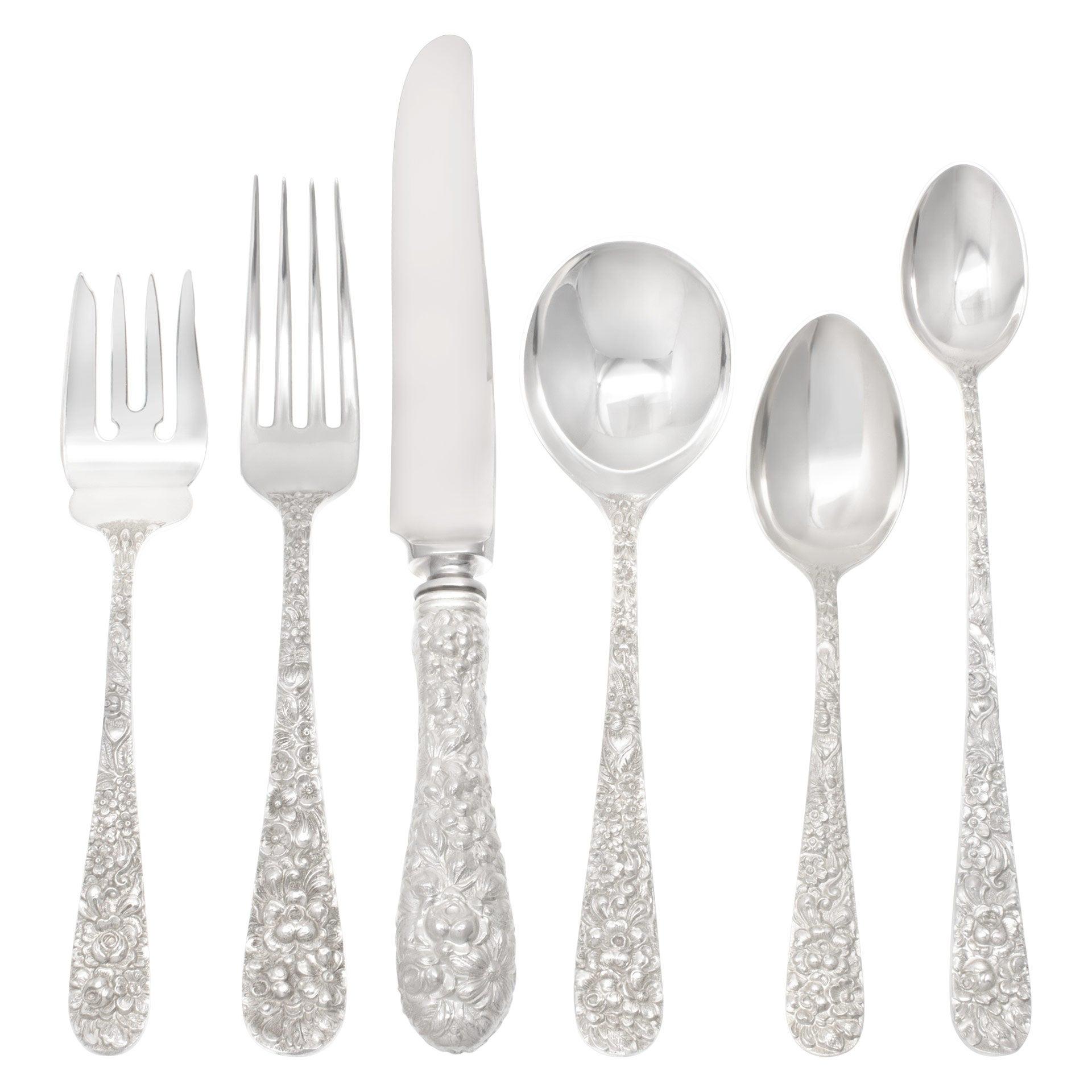 Stieff Sterling Silver Co. "Rose Repousse" Sterling Silver Flatware Set