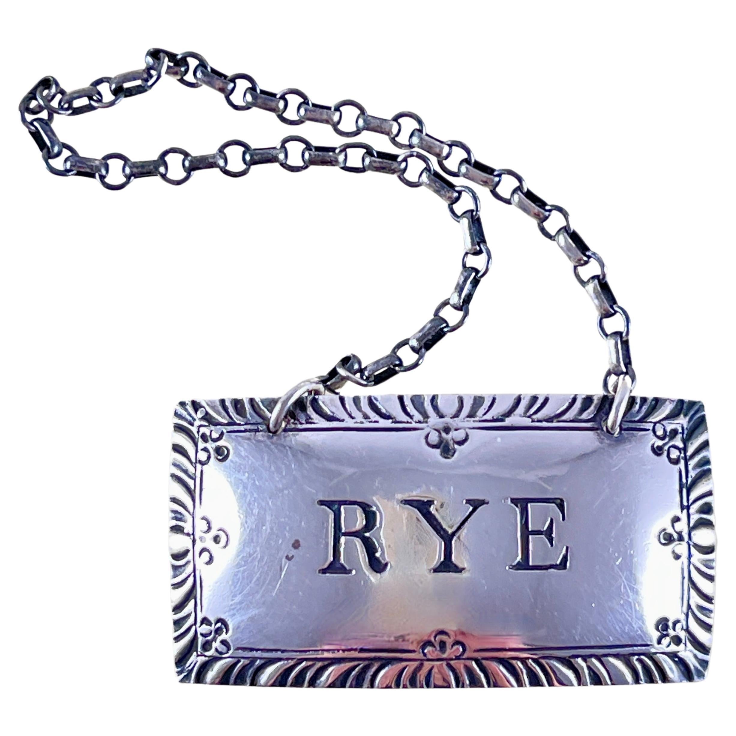 Etiquette de collier en argent Sterling A Silver, Rye - années 1930 en vente