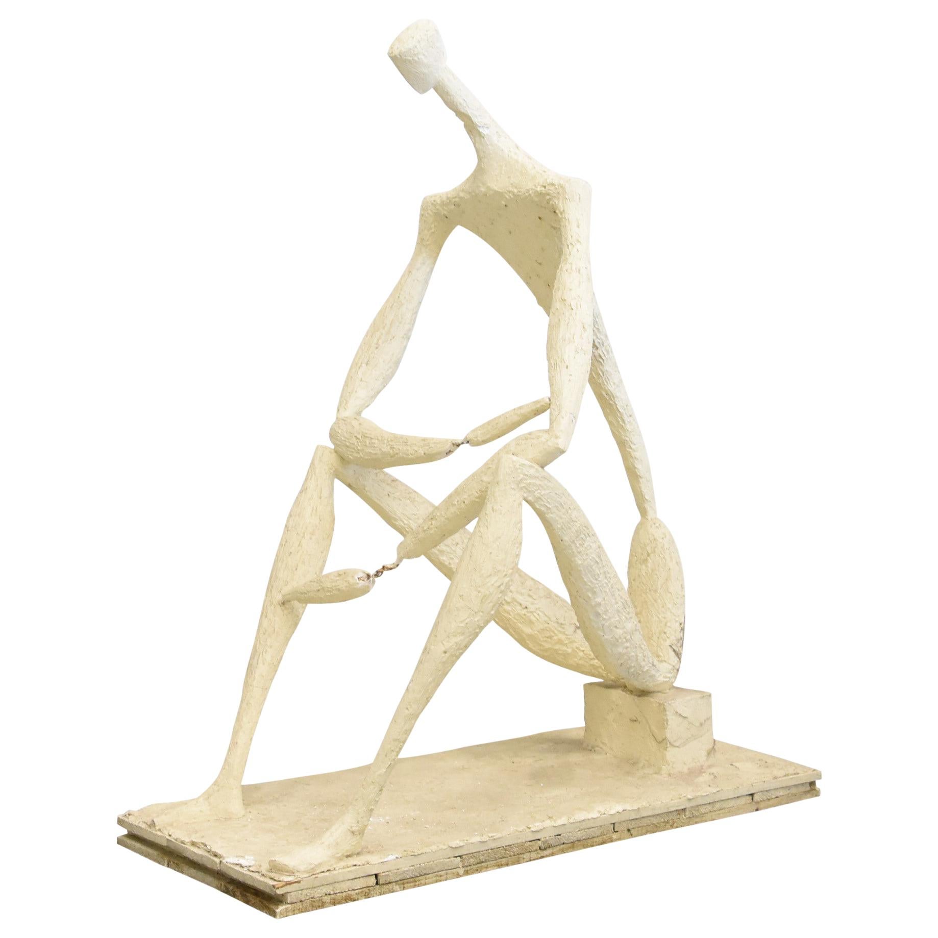 Stievenart Michel Plaster Sculpture "Seated Man" Dated 1960, by Michel Stievenar