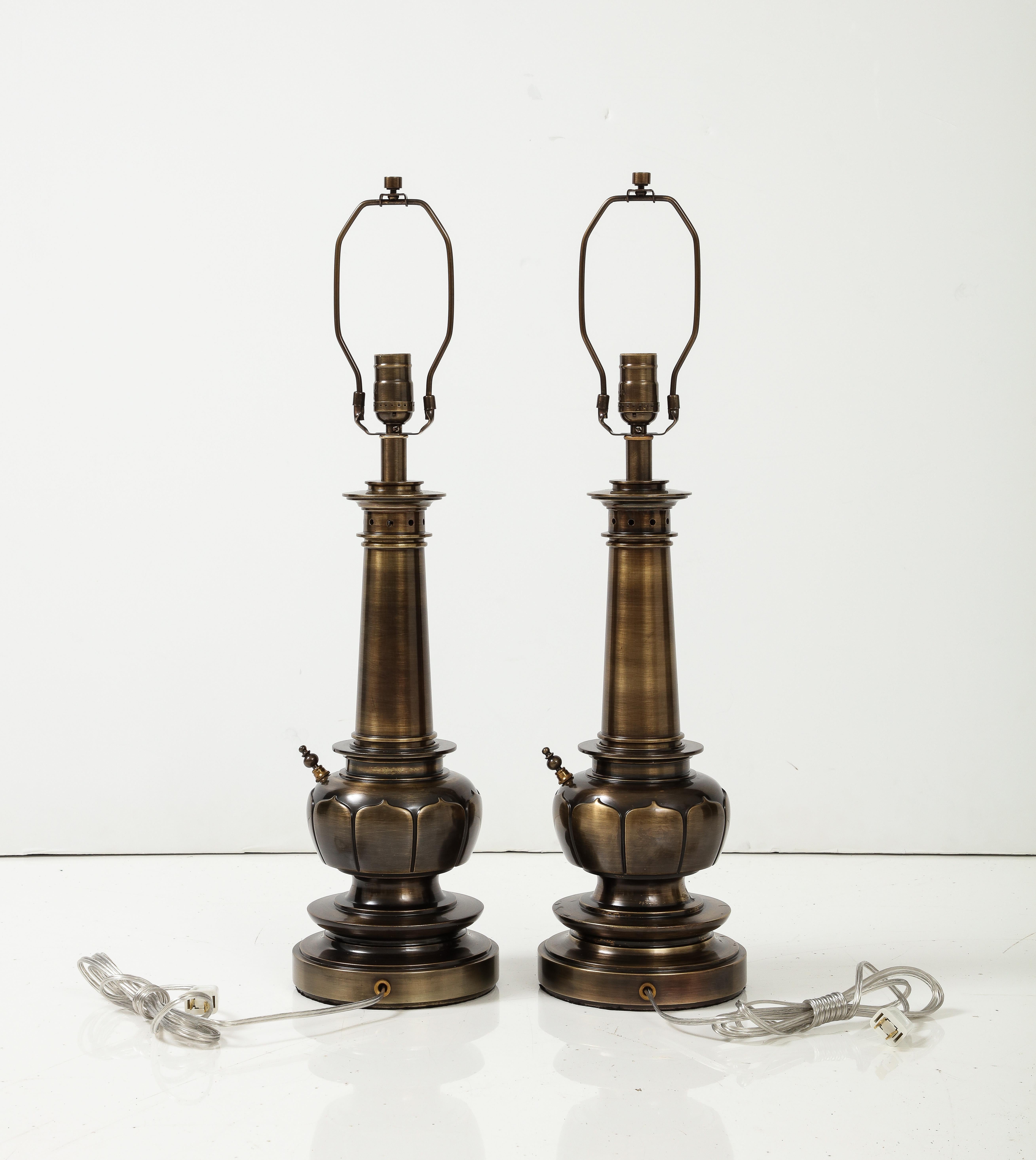 Mid-Century Modern Stiffel Aged Brass Lotus Lamps For Sale